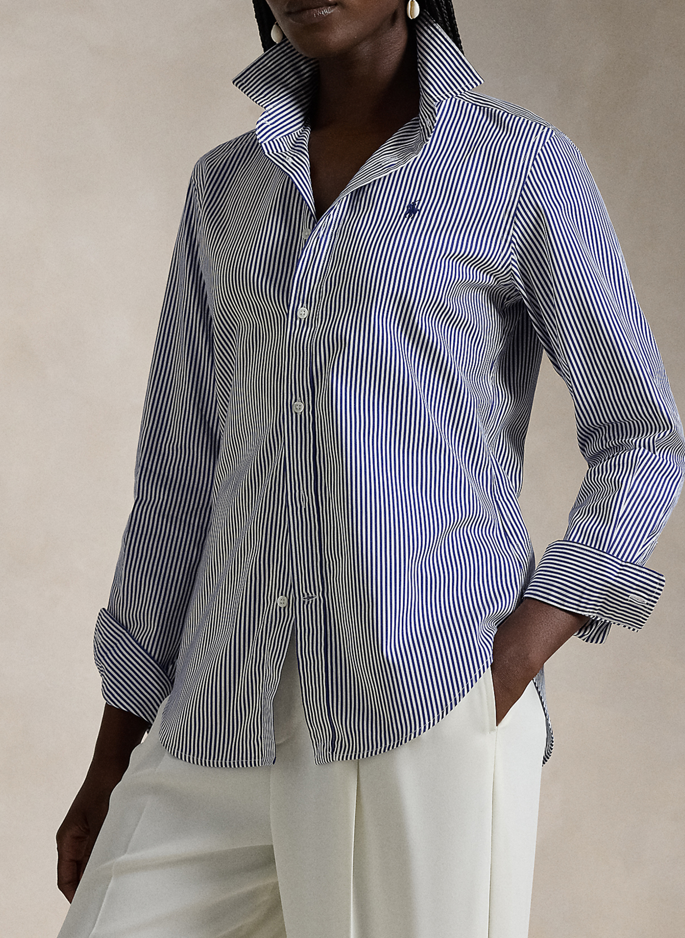 Striped cotton shirt with classic collar POLO RALPH LAUREN Blue