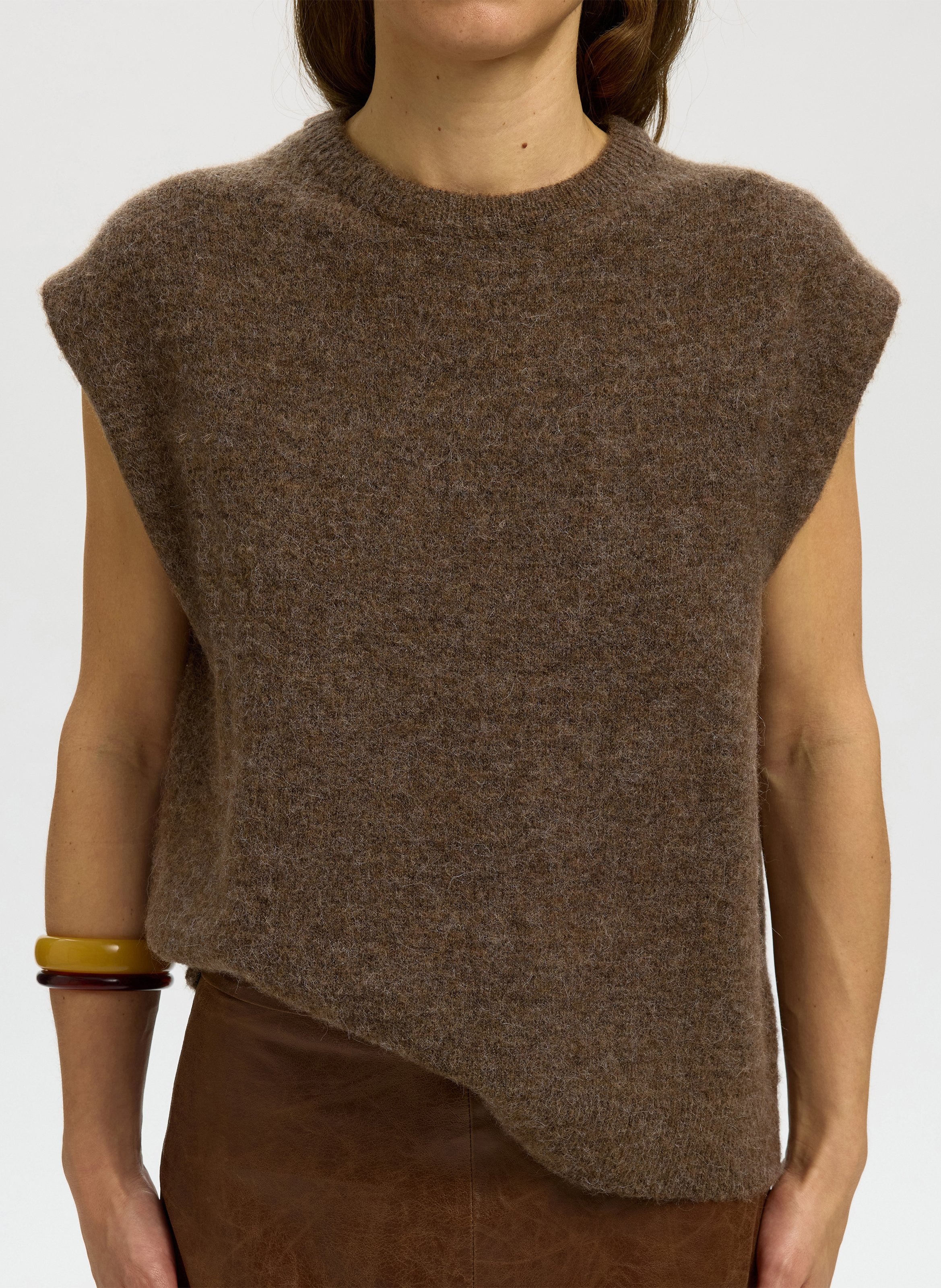 Pull droit en laine mélangée SELECTED Marron