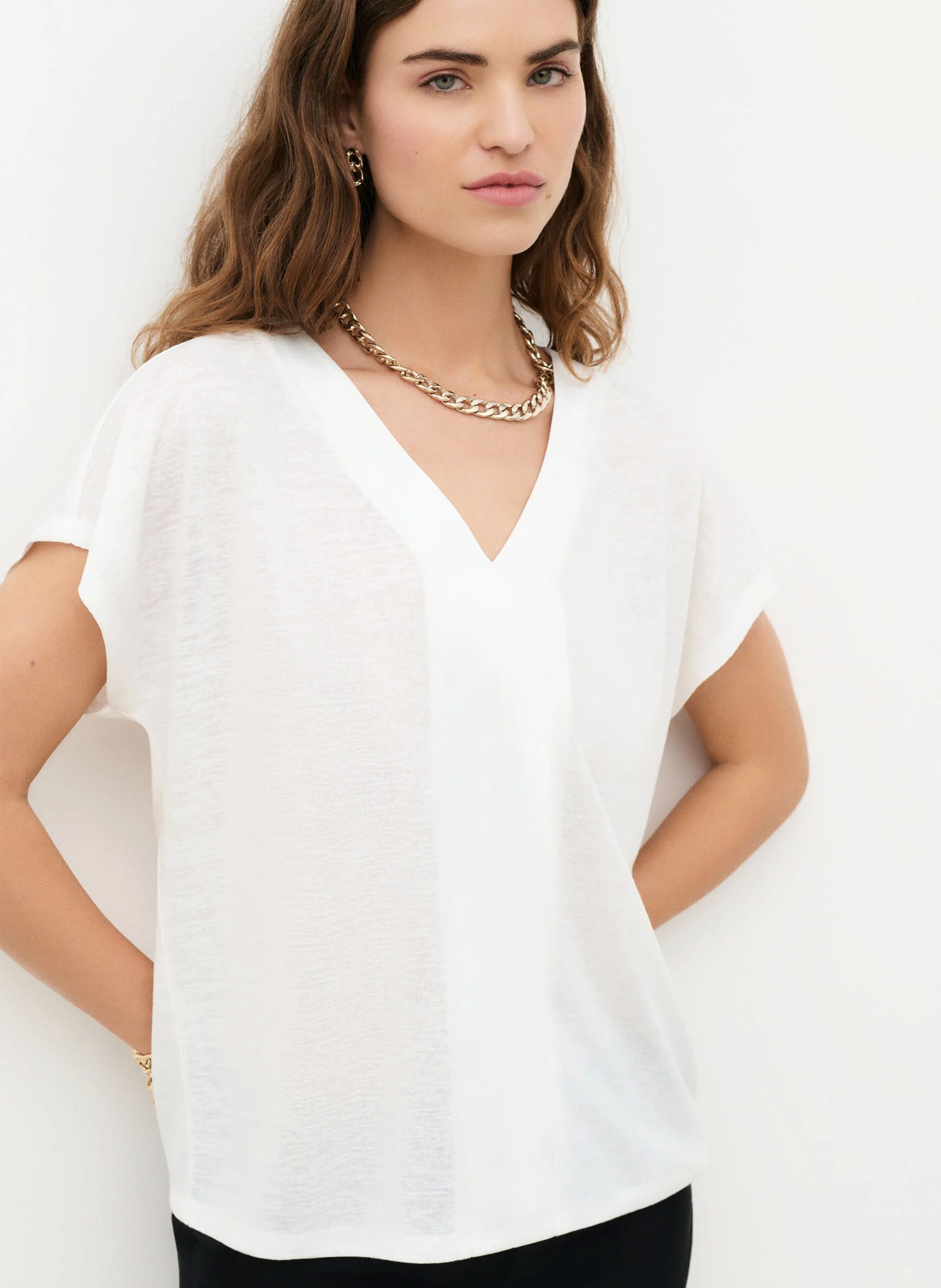 Tee-shirt col v CAROLL Beige