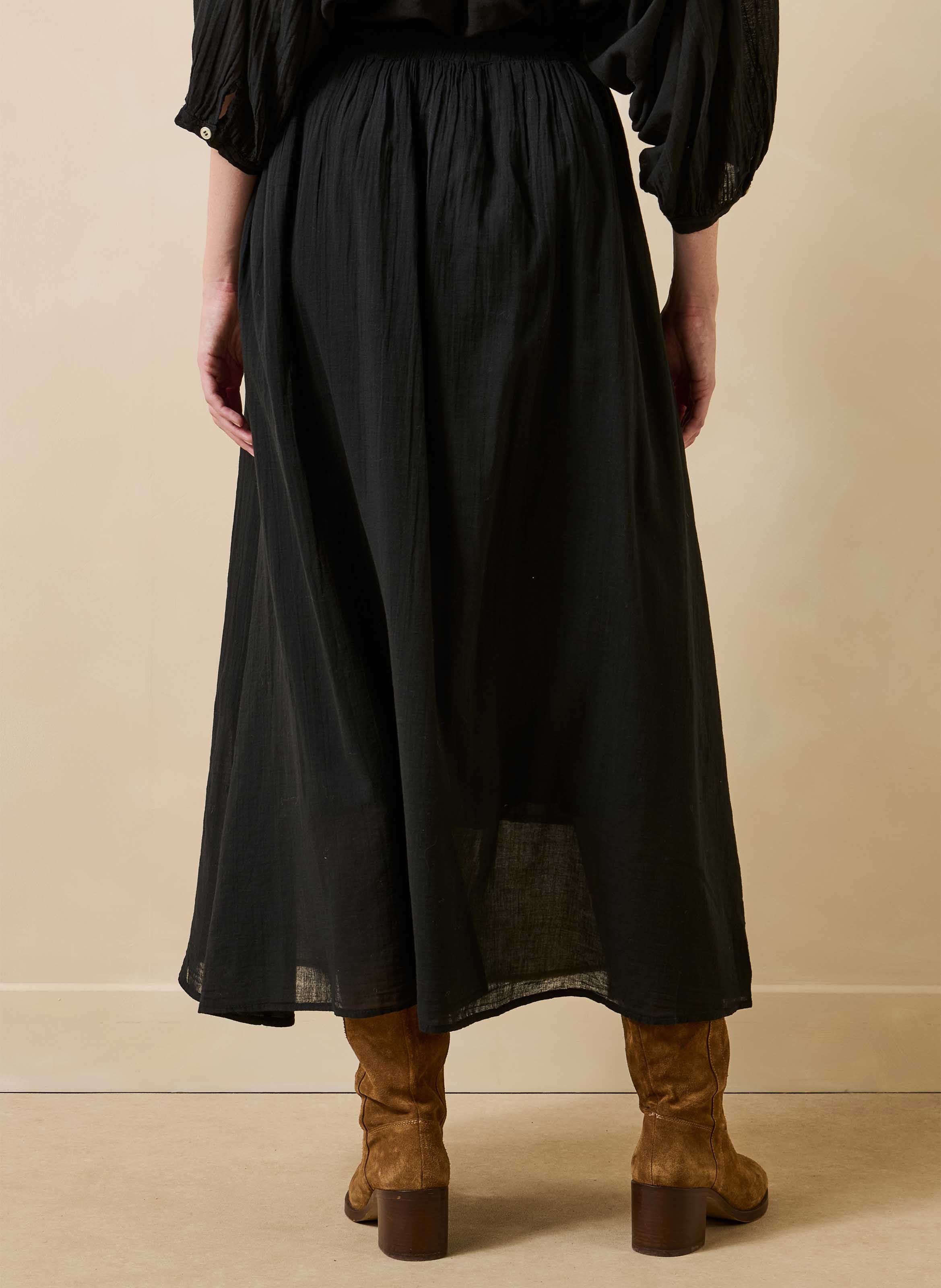 Jupe longue en voile de coton LA FEE MARABOUTEE Noir