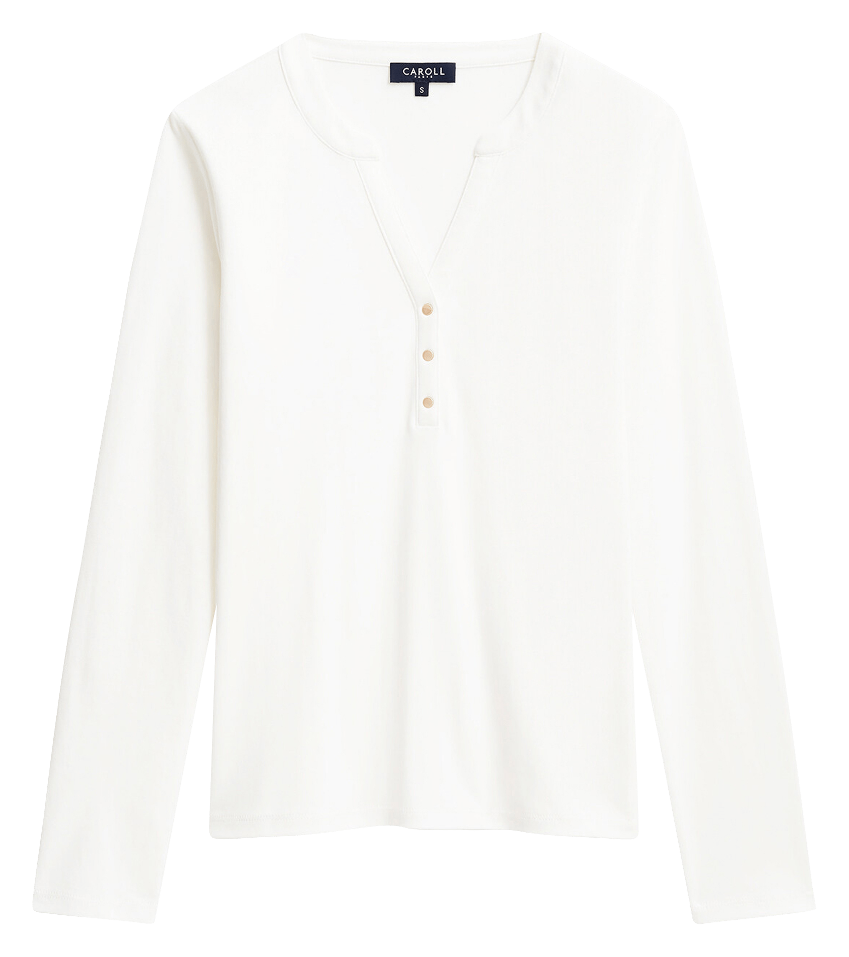 T-Shirt mit geradem Stehkragen in Uni | Beige CAROLL Damen