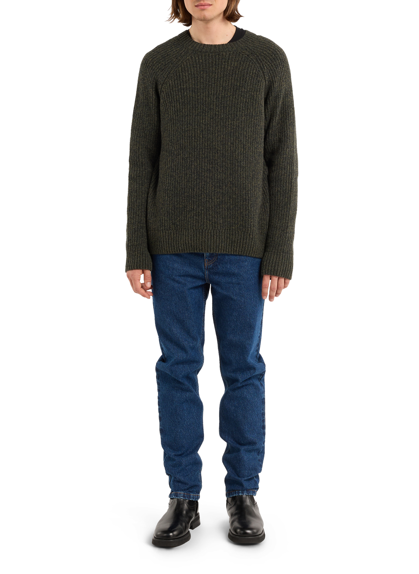 Round neck wool blend boys sweater SAISON 1865 Khaki