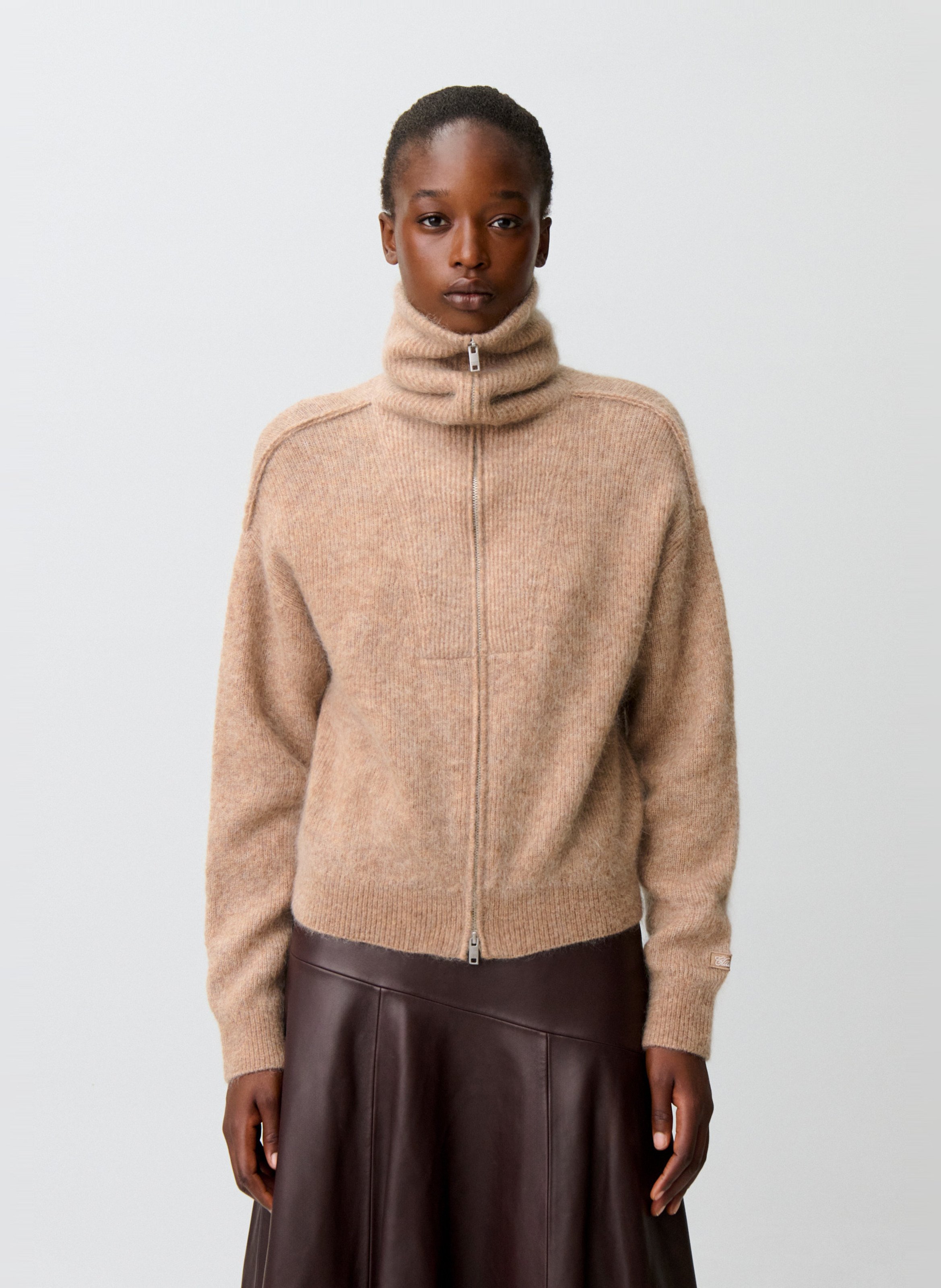 Zip-up cardigan in blended wool CLAUDIE PIERLOT Beige