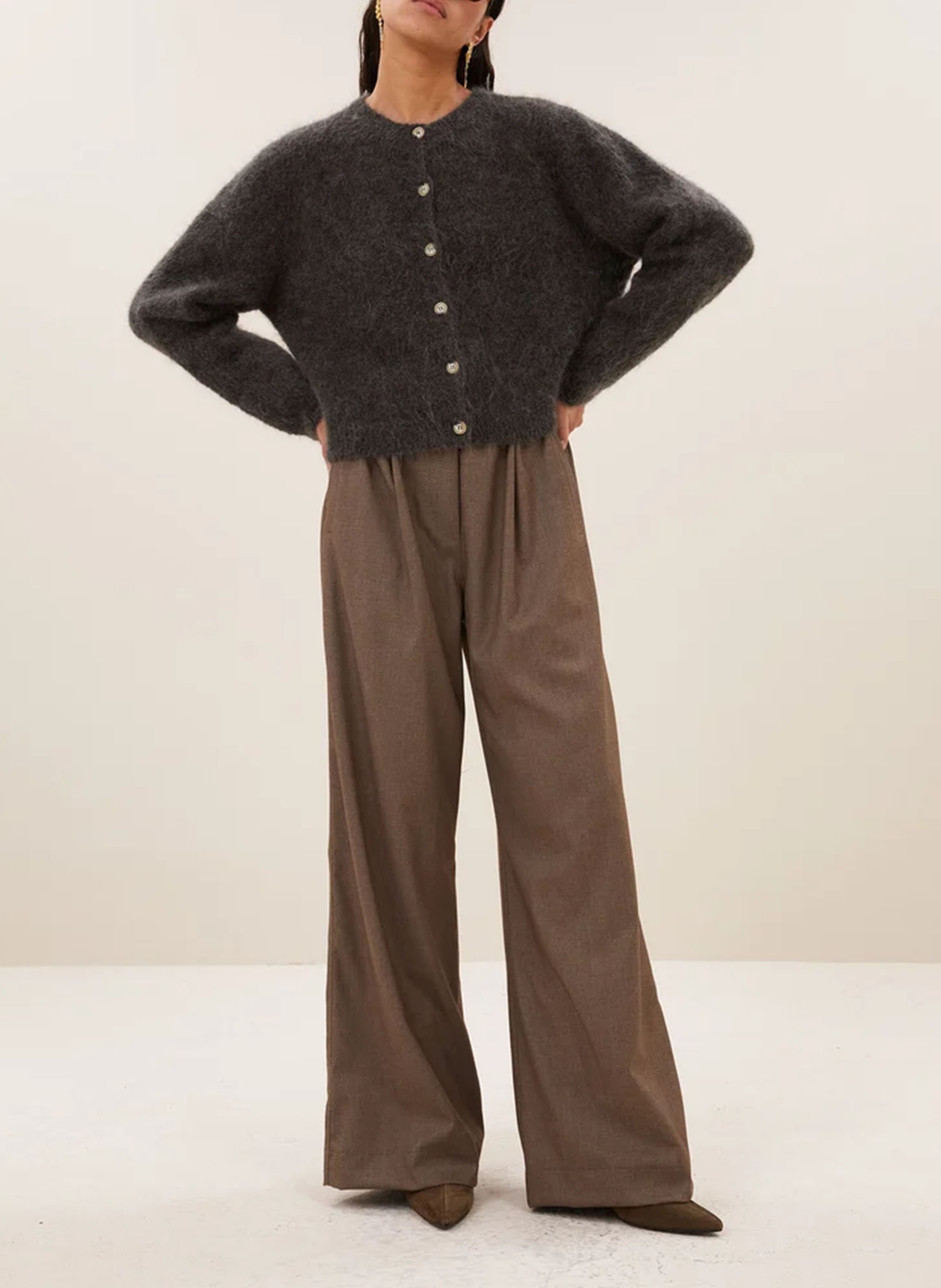Pantalon large uni taille haute BY BAR Marron