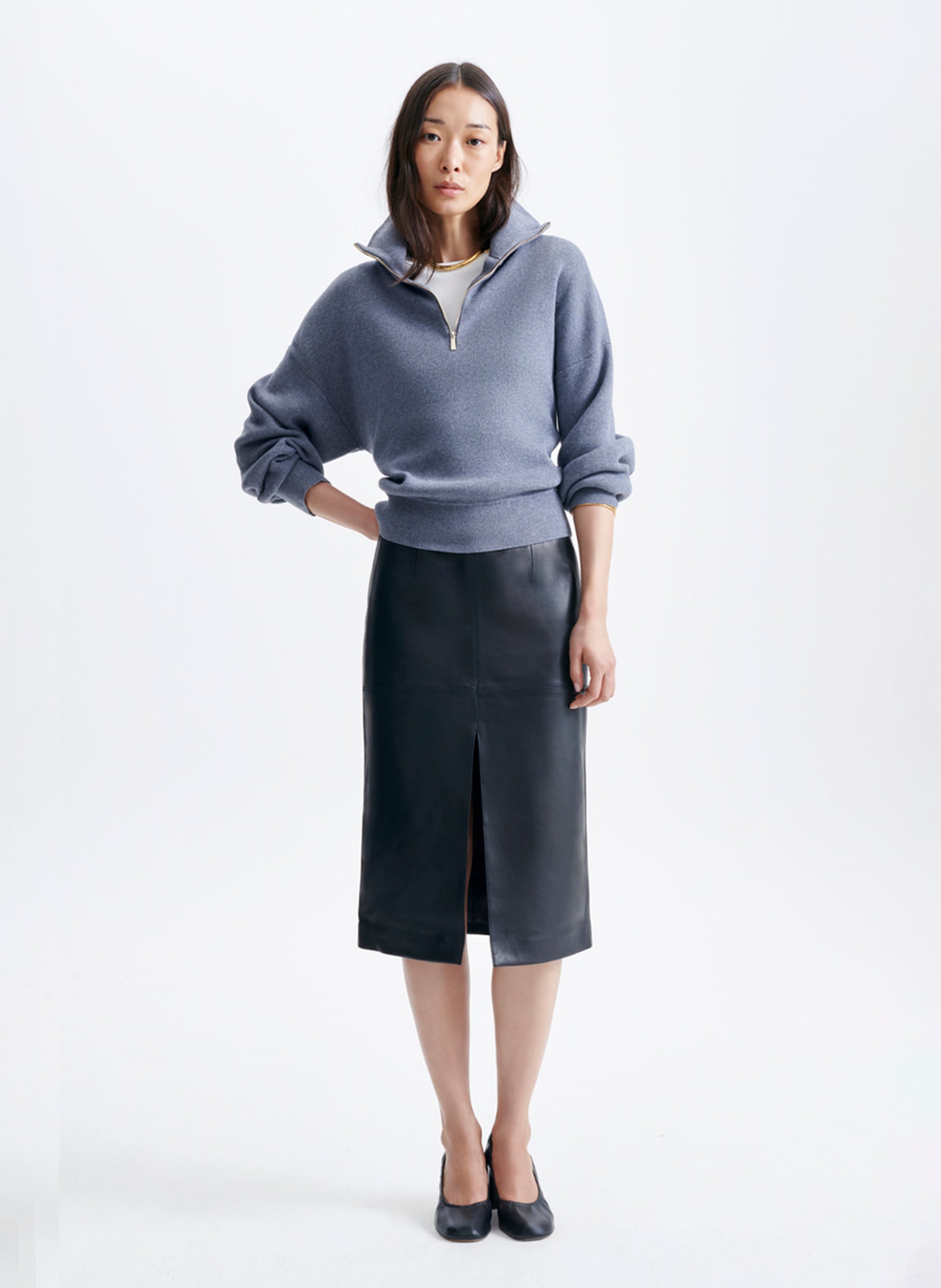 Jersey de mezcla de lana con cuello de cremallera VANESSA BRUNO Gris