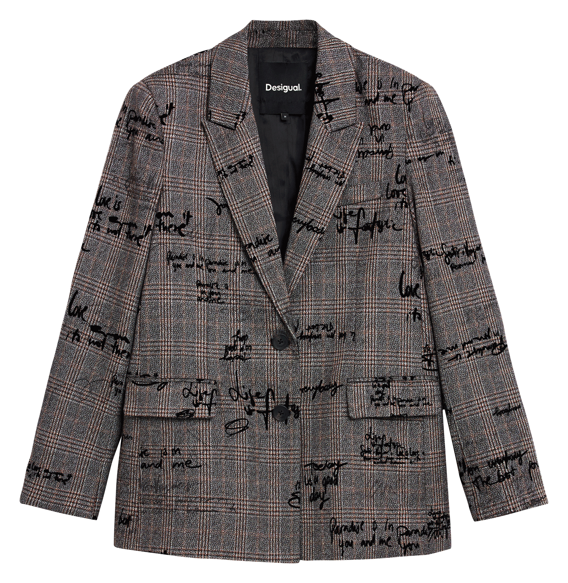 Veste slim col tailleur à carreaux imprimée DESIGUAL Zwart