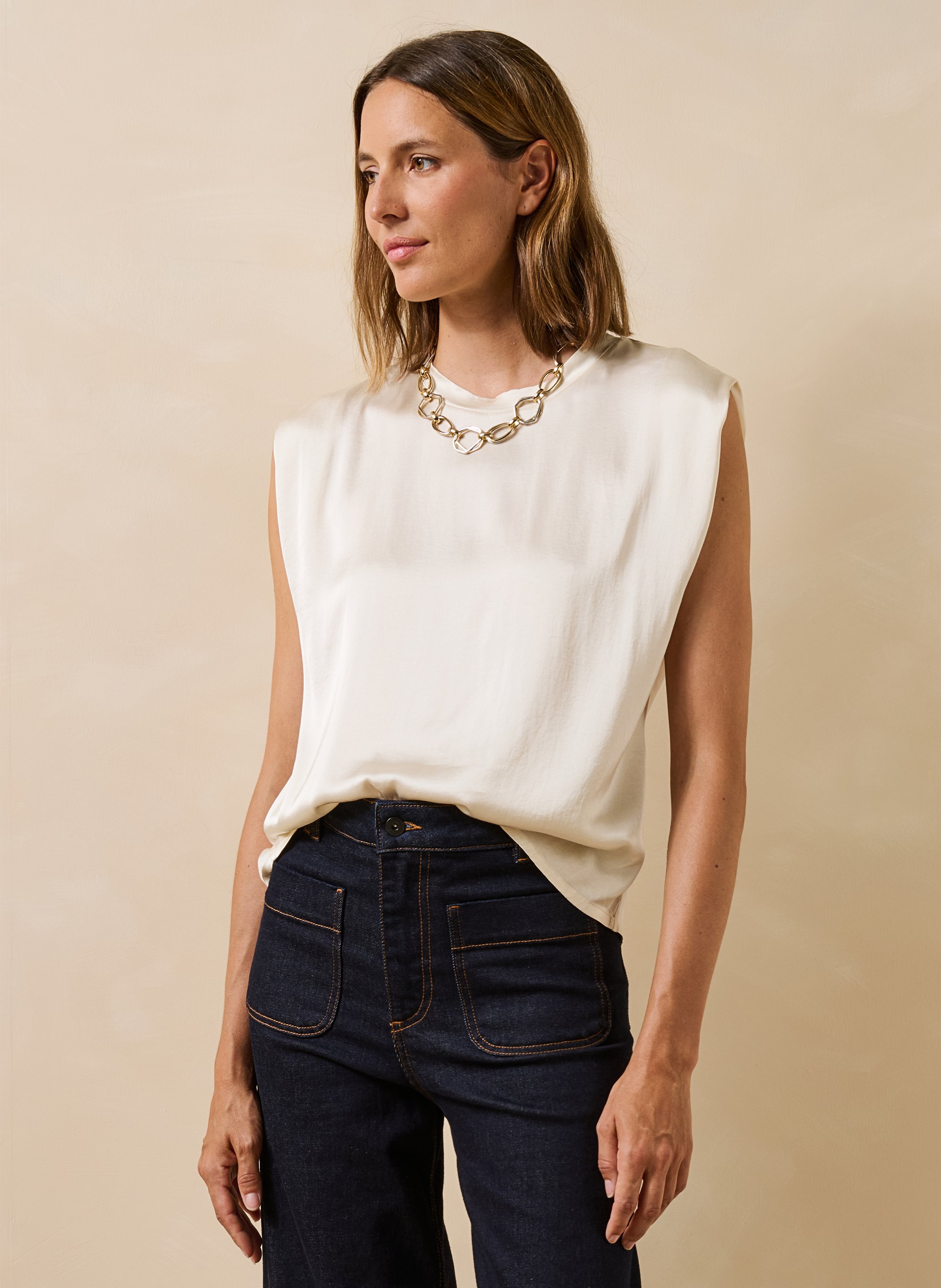 Top sans manches uni satiné LA FEE MARABOUTEE
