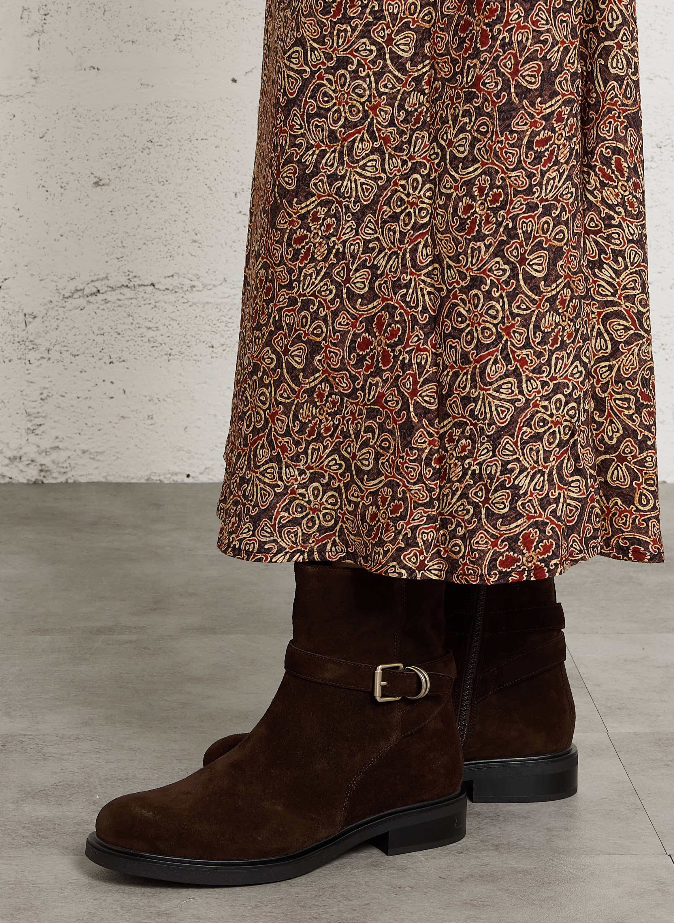 Round-toe ankle boots with buckle in suede leather VAGABOND Brown