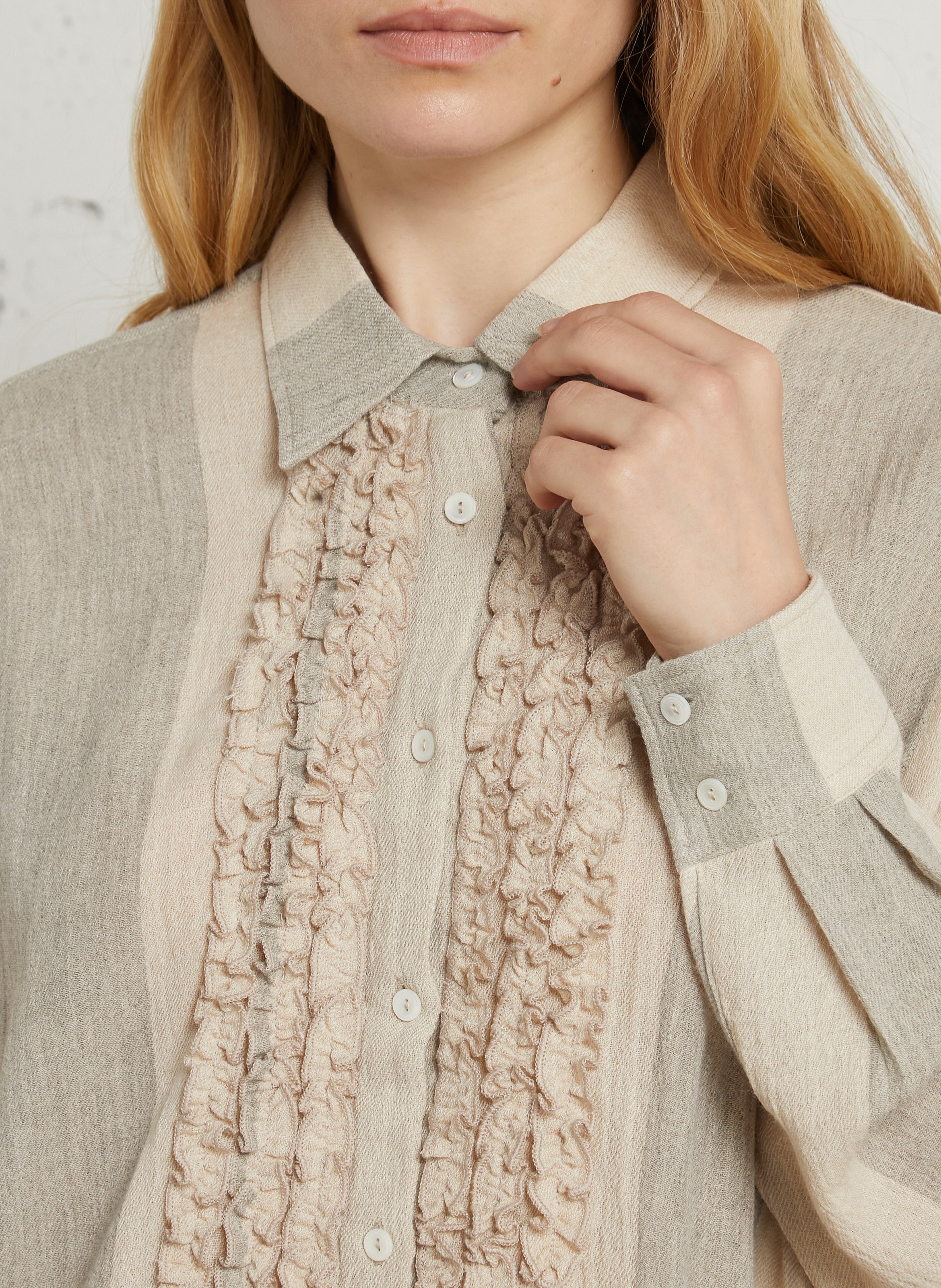 Gestreepte gerimpelde blouse DIEGA Beige