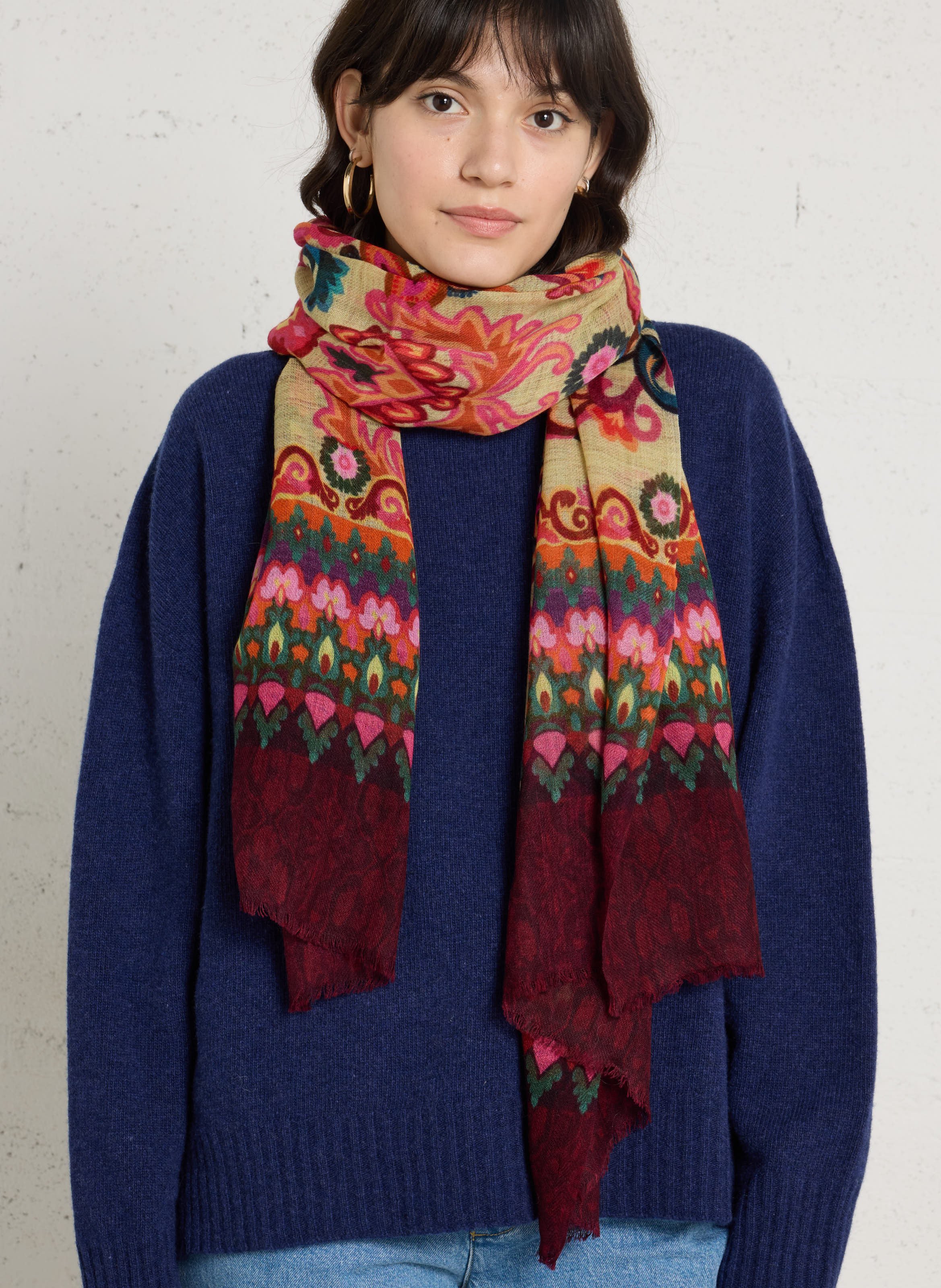 Foulard imprimé en laine SUD EXPRESS Rose