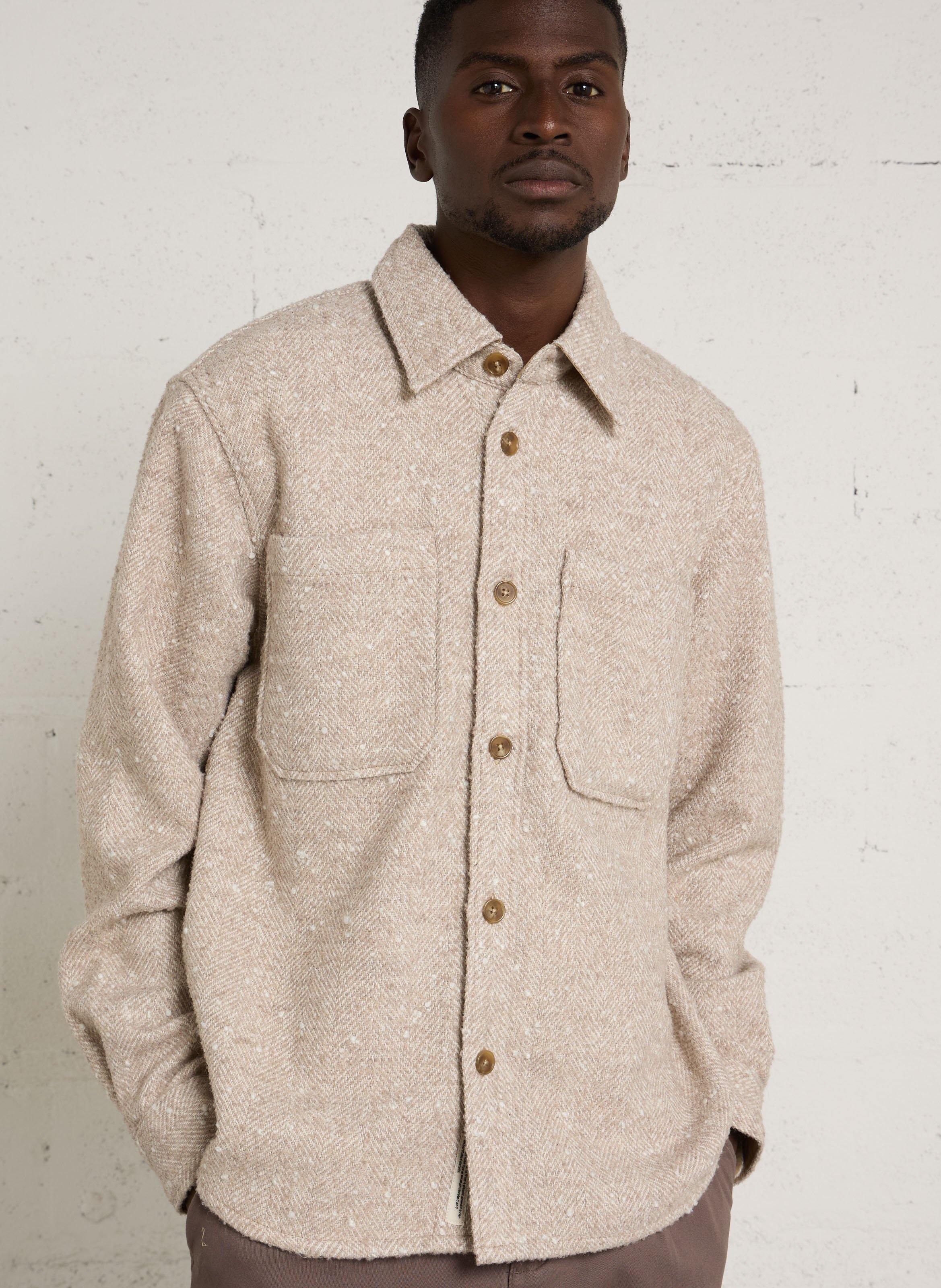 Straight herringbone overshirt with classic collar MINIMUM Beige