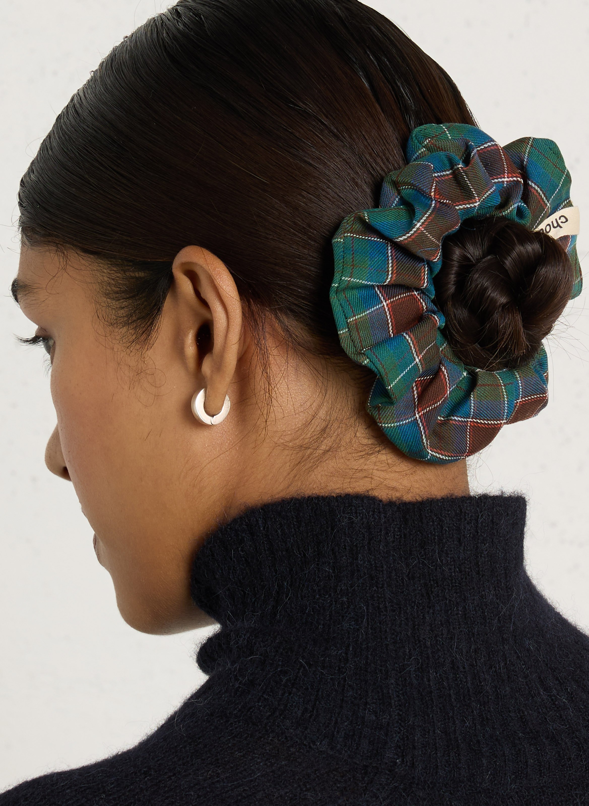 Tartan scrunchie CHOU AU CARRE Green