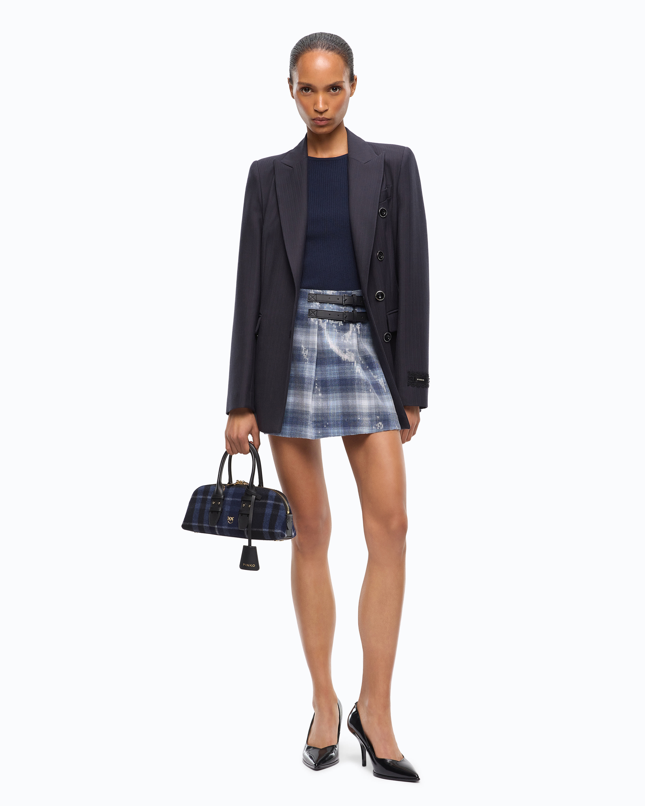 Checked sequin mini skirt PINKO Multicolored