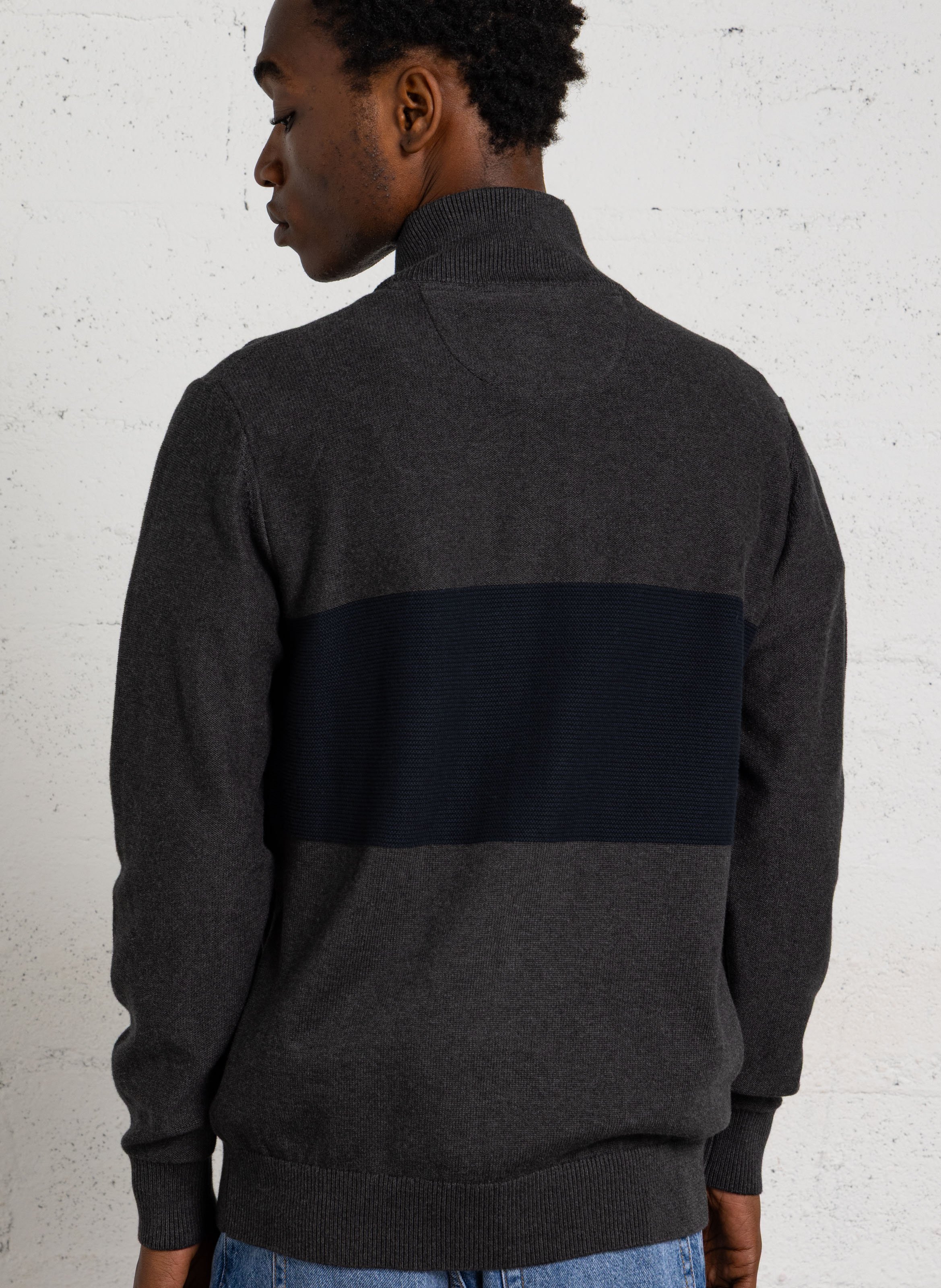 Straight zip-up high-neck cotton cardigan EDEN PARK Black