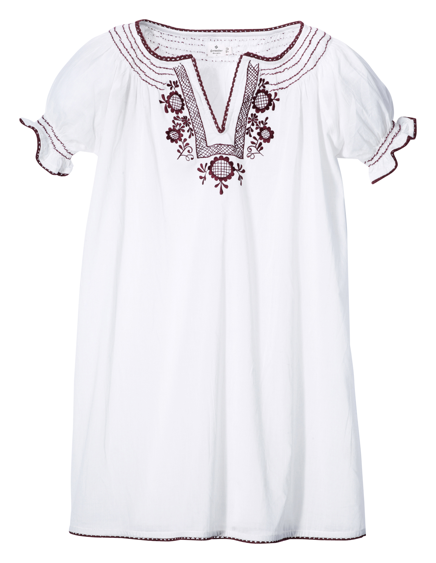 Korte, katoenen jurk met borduursel en tuniekhals GERMAINE DES PRES Wit