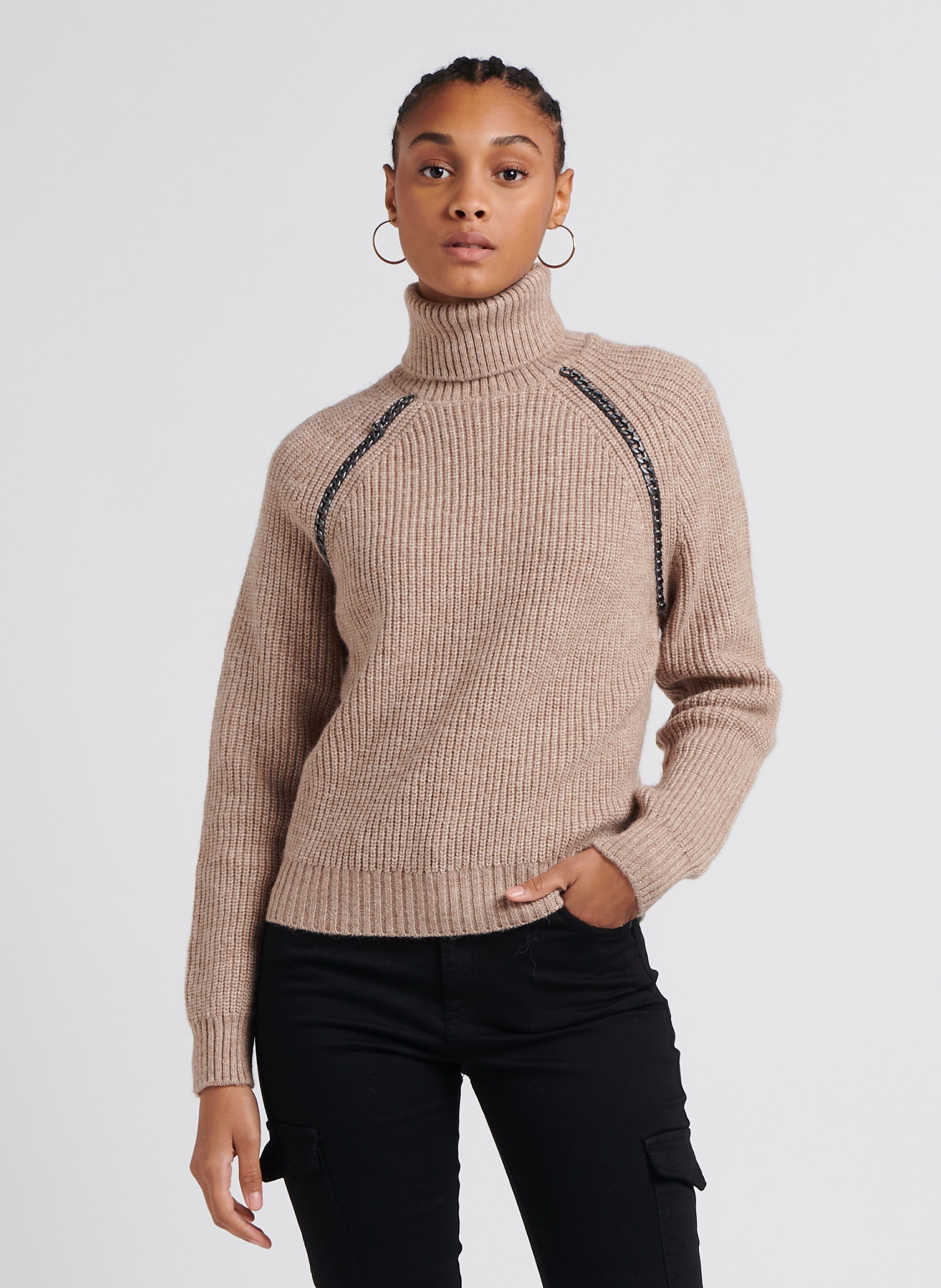 Pull droit col roul Beige