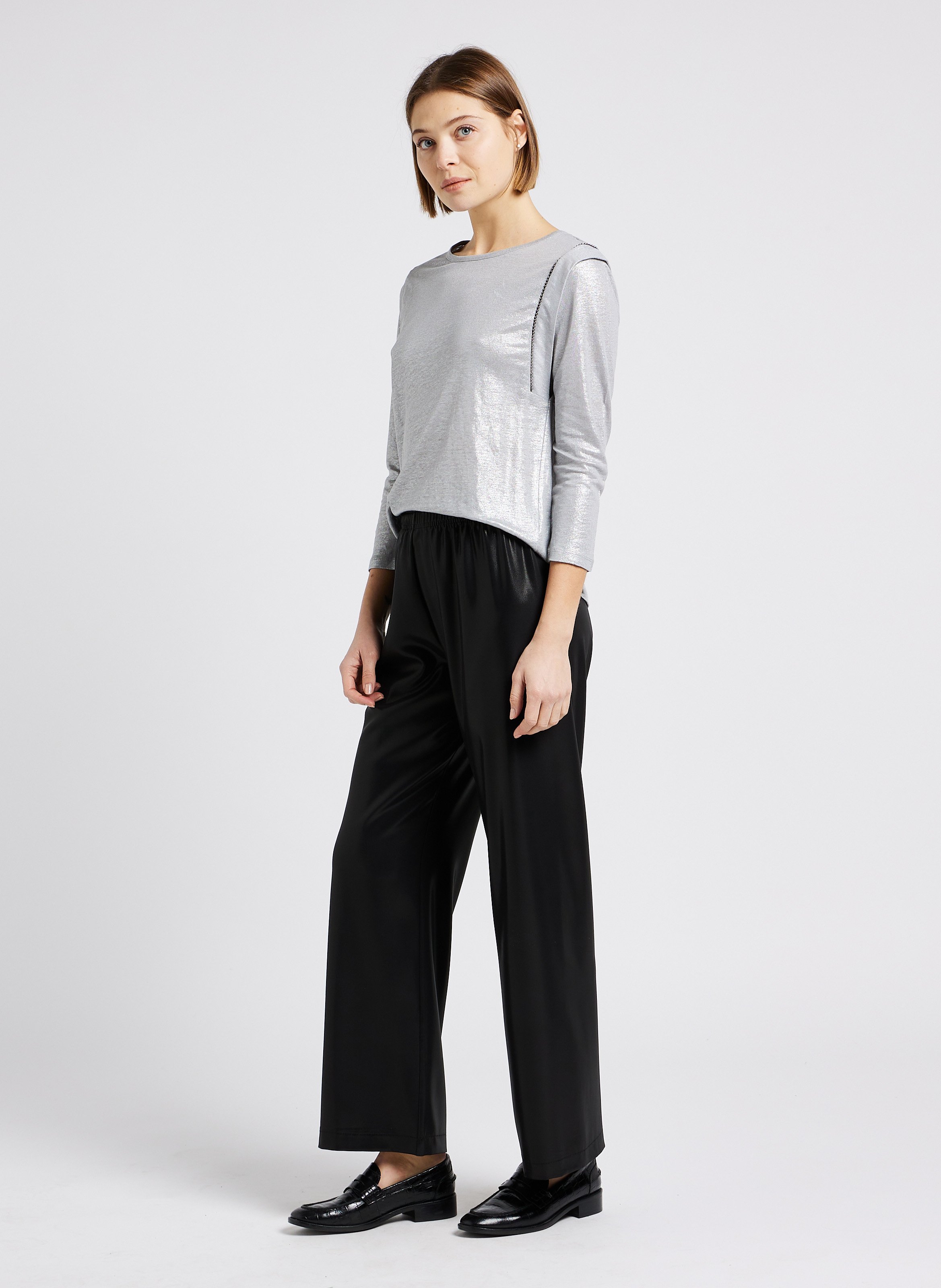 Wide-leg metallic-effect pants IMPERIAL Black