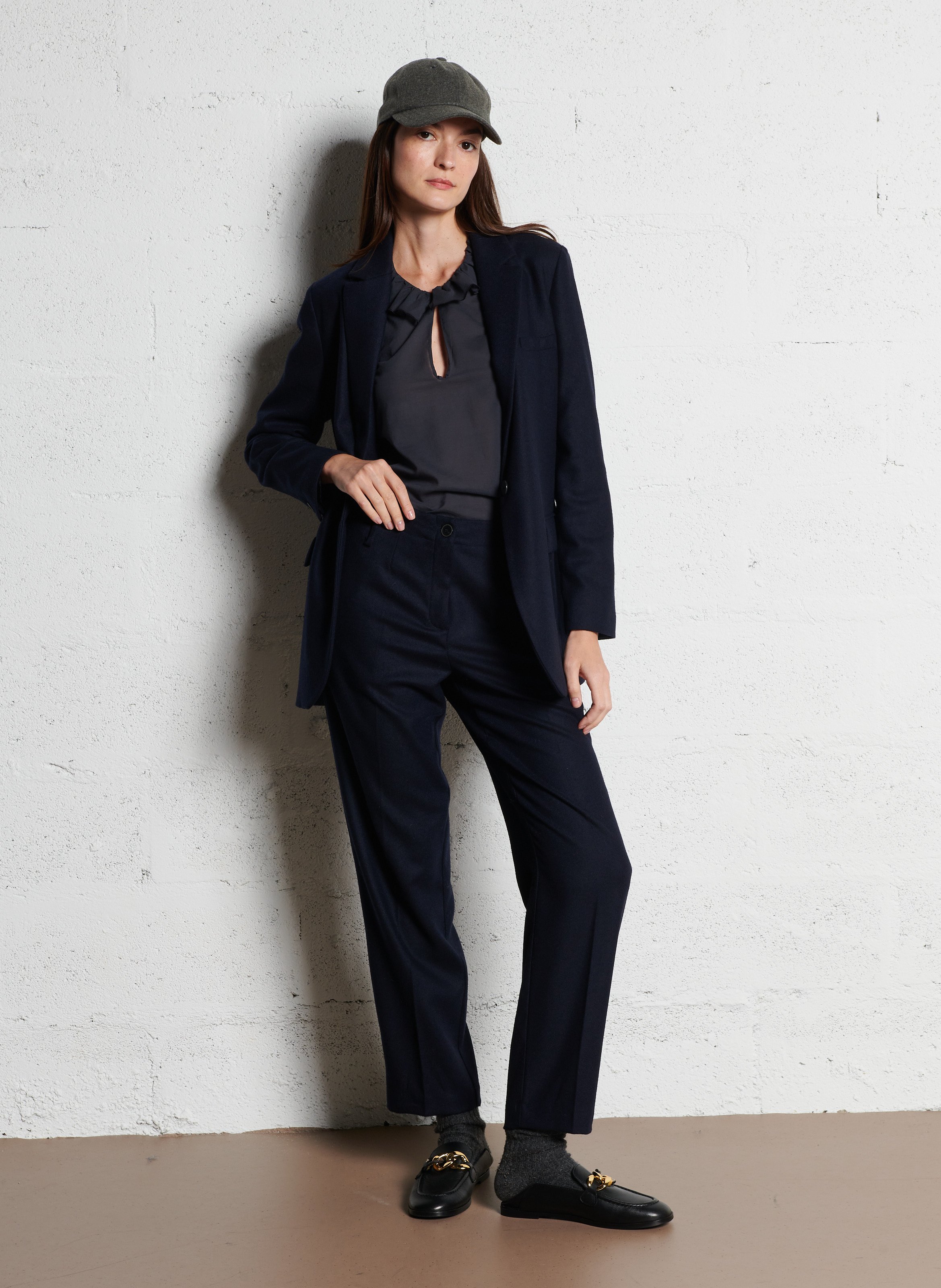 Veste de costume col tailleur en laine mélangée POMANDERE Bleu