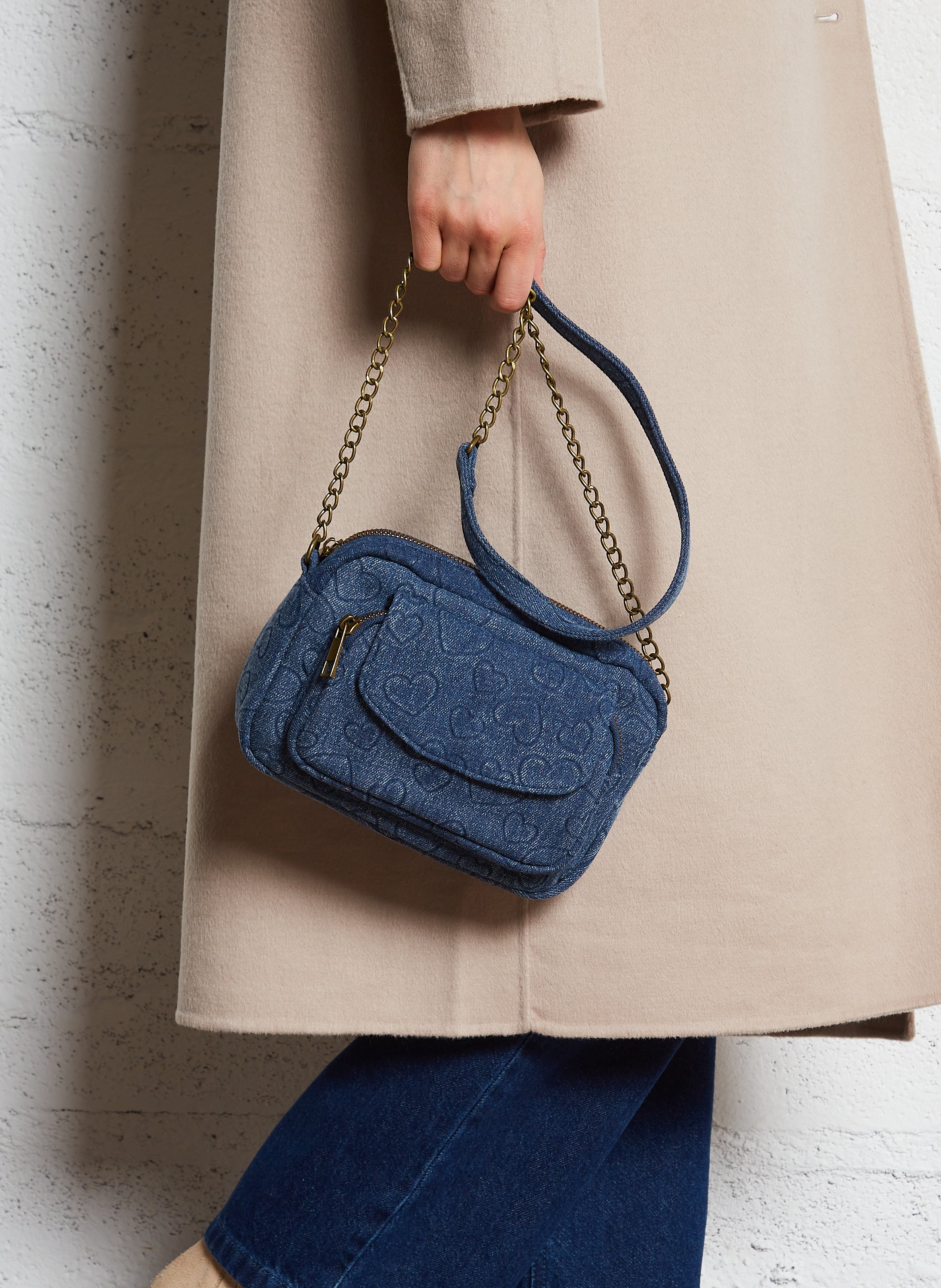 Cotton-blend denim shoulder bag PIECES Blue