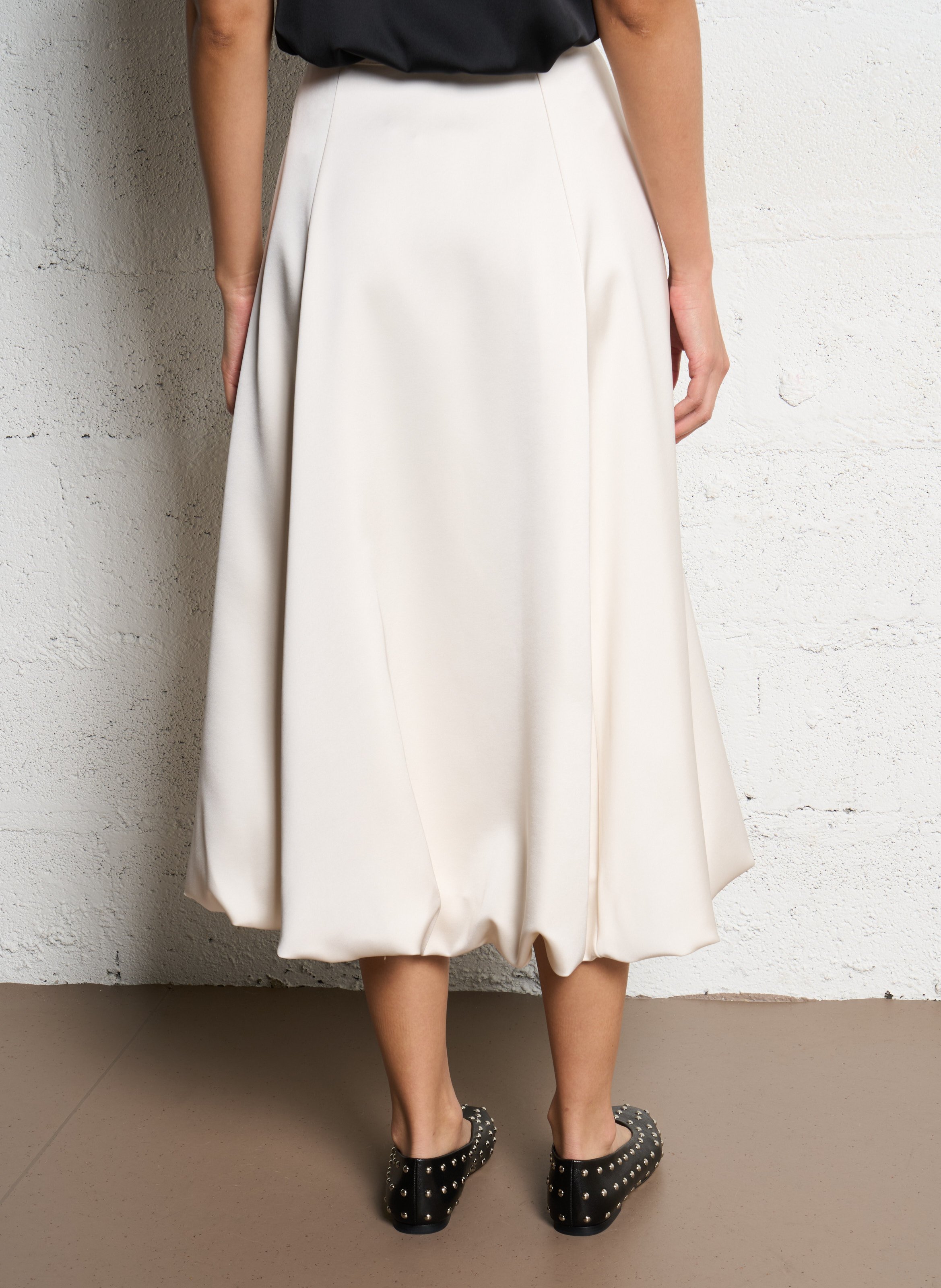 Satin Flared Midi Skirt IMPERIAL White