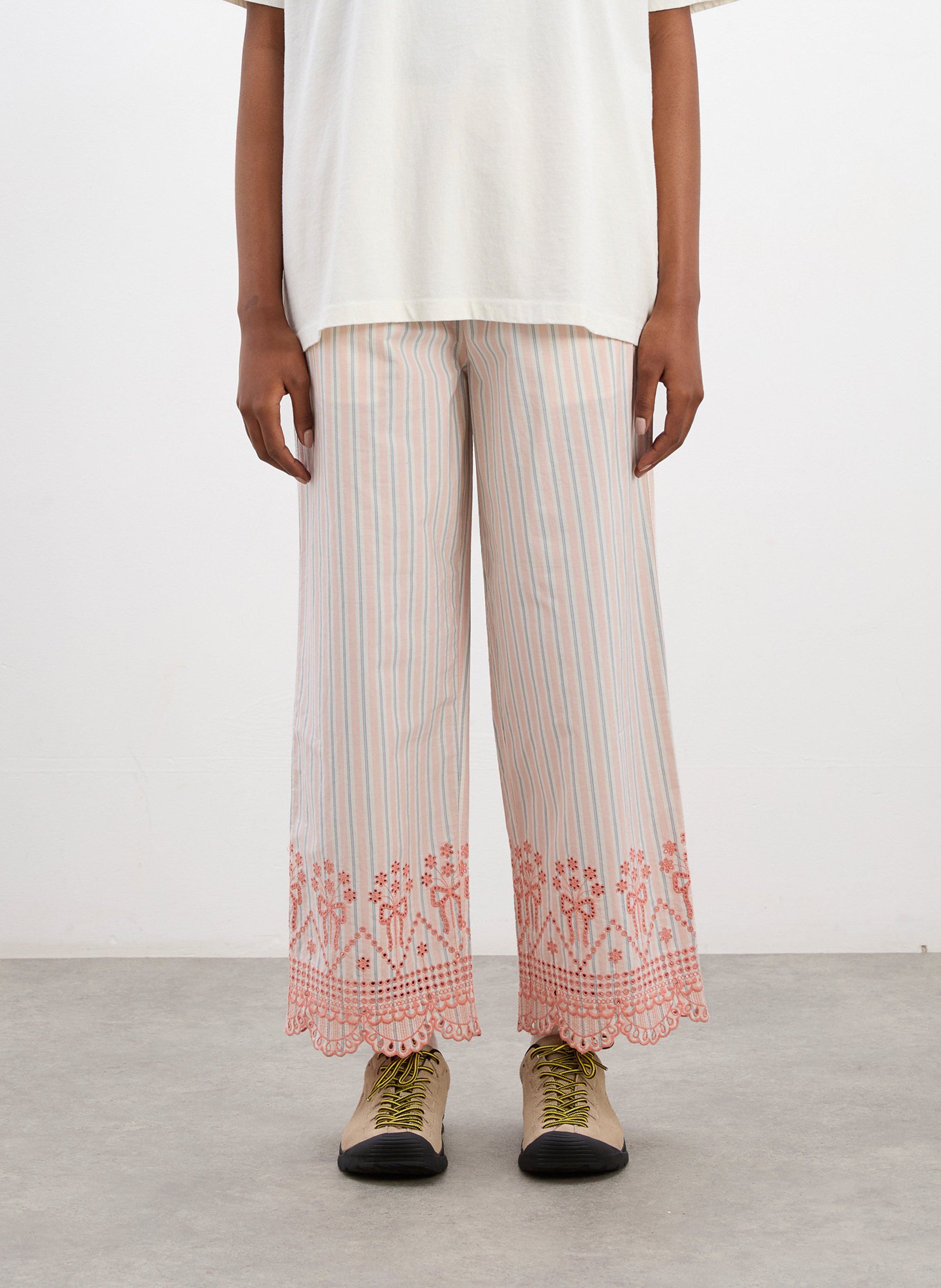 Straight striped pants with embroideries DAMSON MADDER Orange