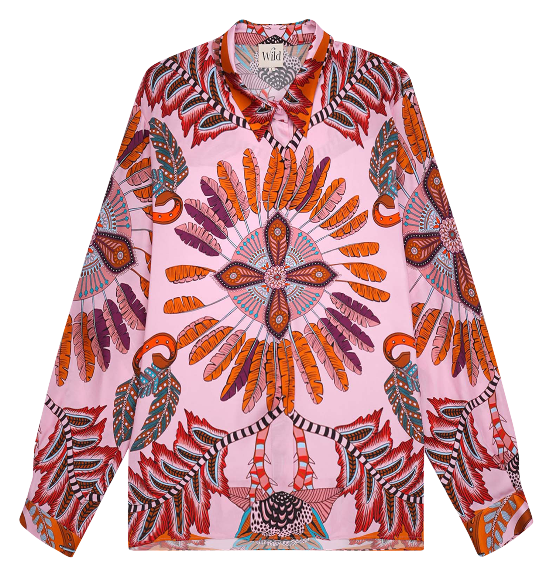 Straight printed shirt with classic collar WILD Pink