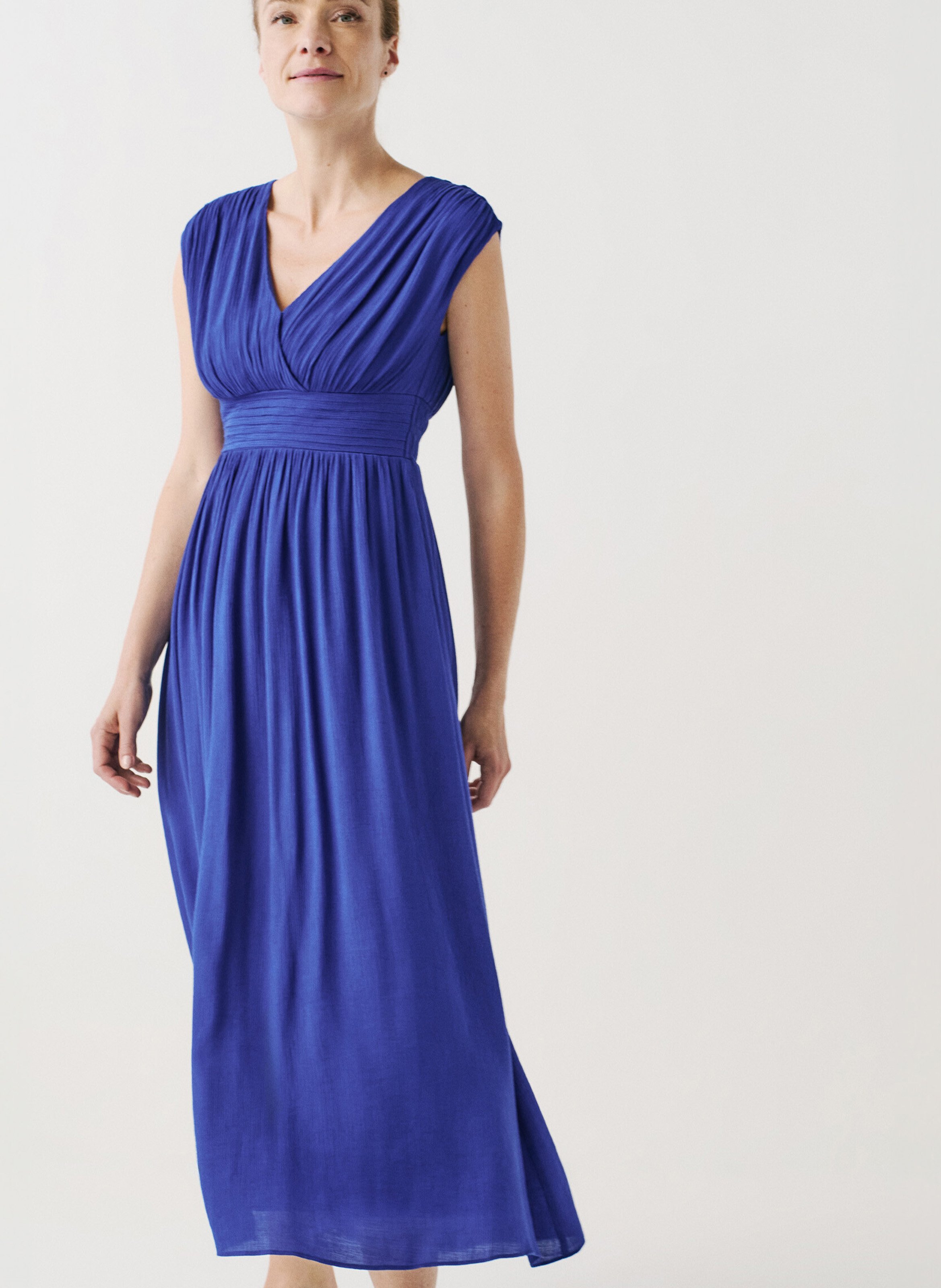 Robe longue plissée col v 242r-Rguestie Bleu Caroll Femme