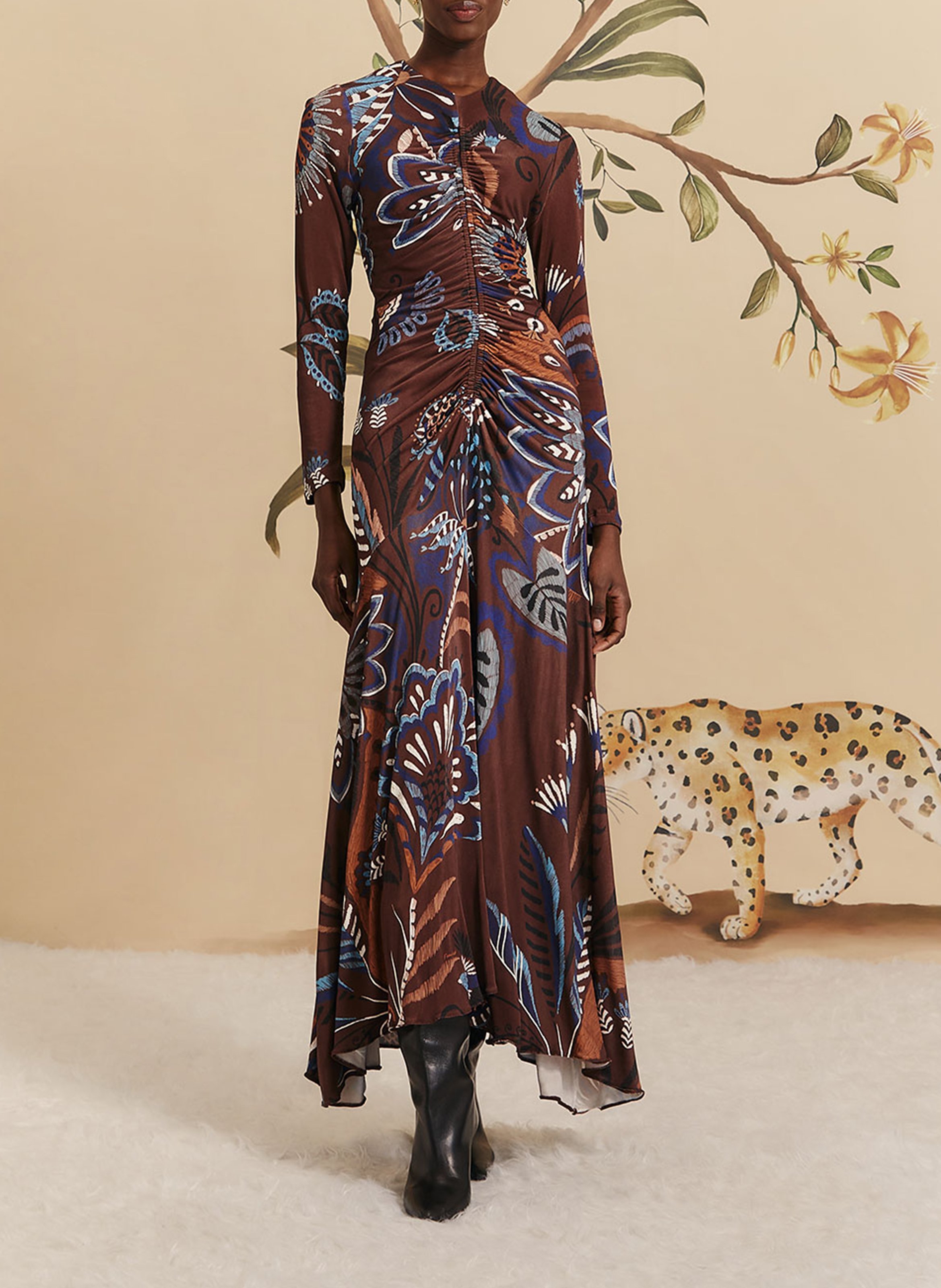 Floral print V-neck midi dress FARM RIO Brown