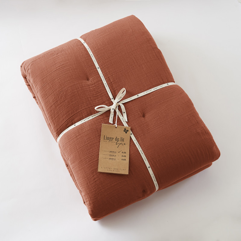 Cotton gauze bedspread or end-of-bed throw L'EFFET PAPILLON Red