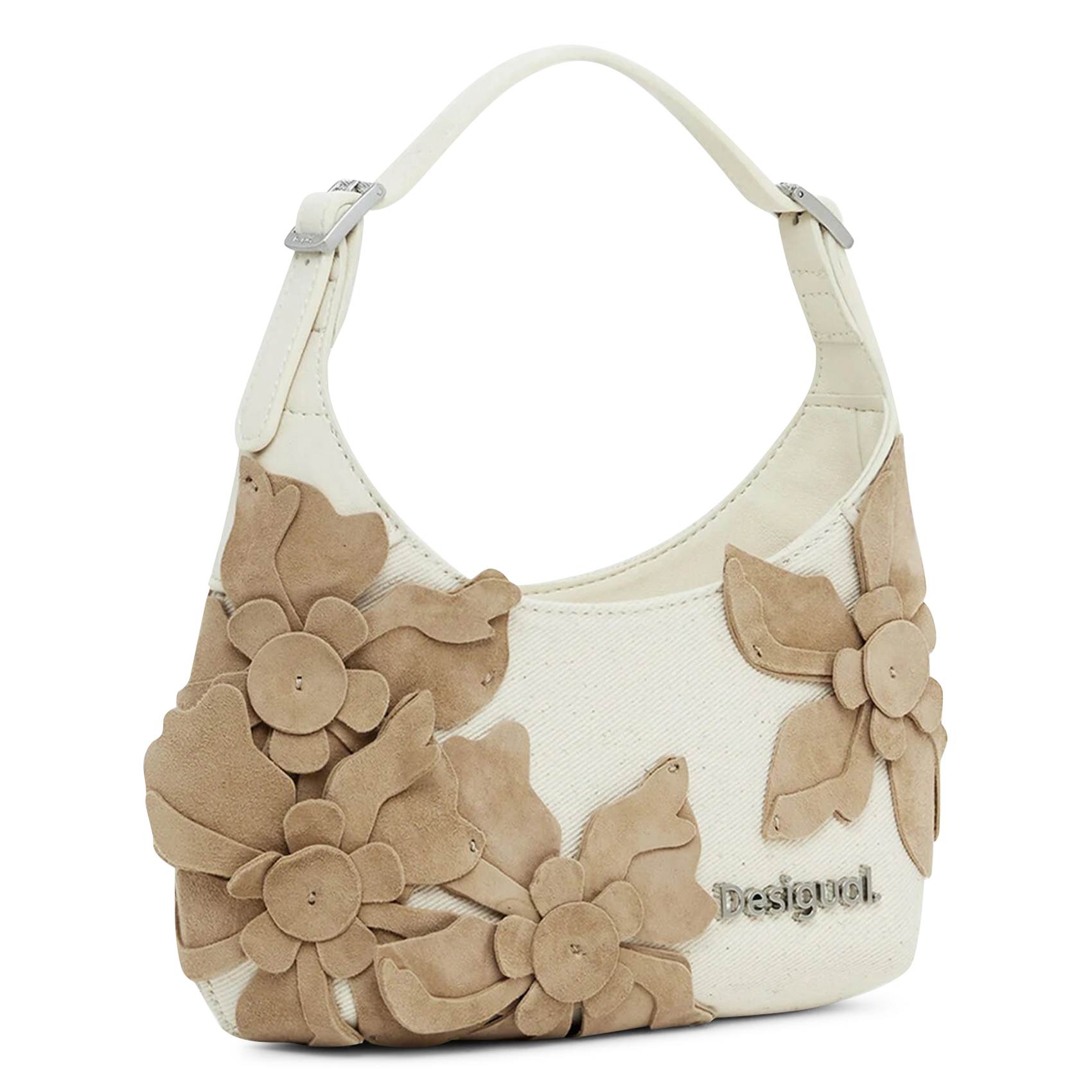 Schultertasche mit Blumenmuster aus gemischtem Leder DESIGUAL Weiss
