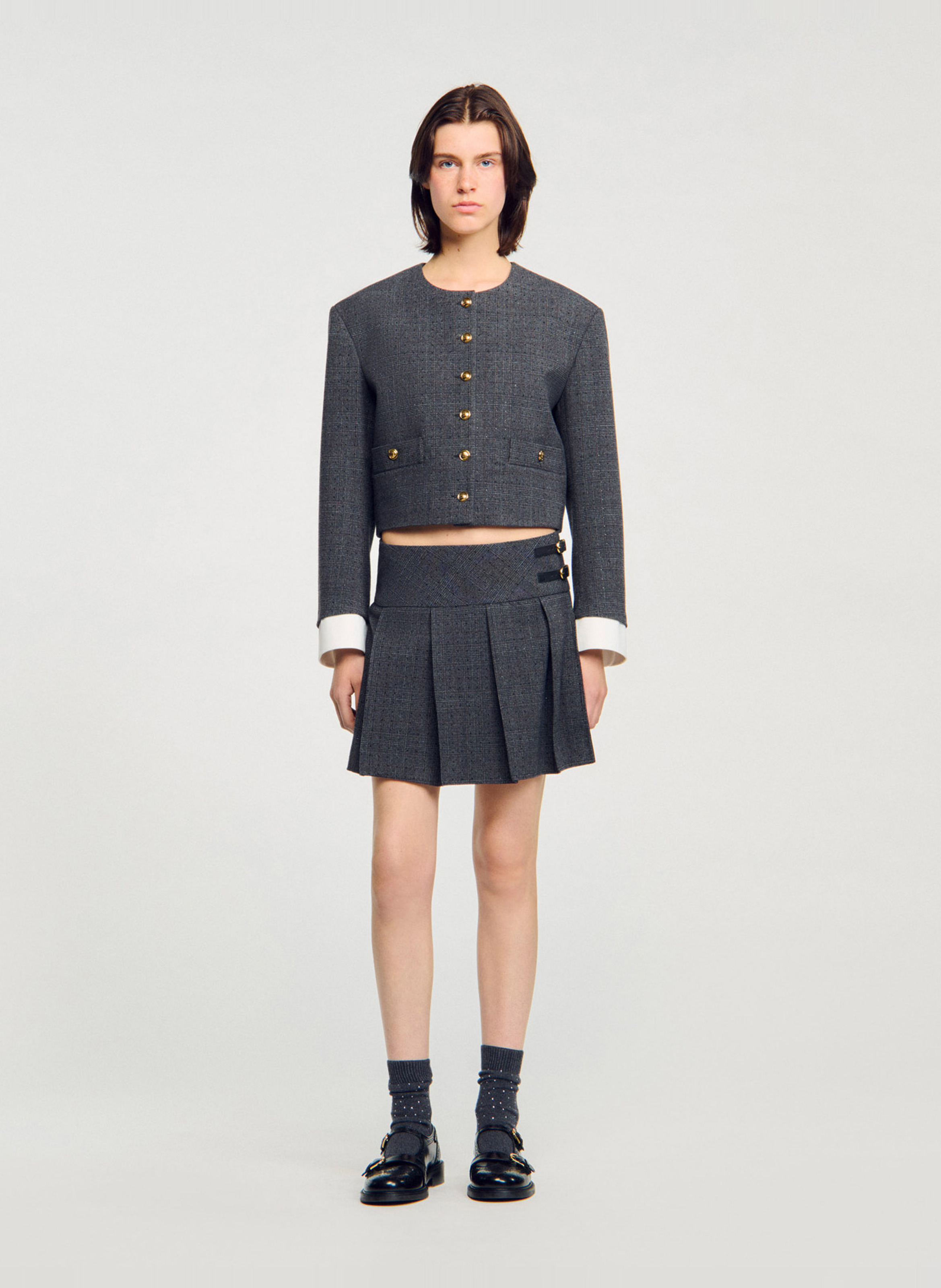 Jupe courte imprimée SANDRO Gris