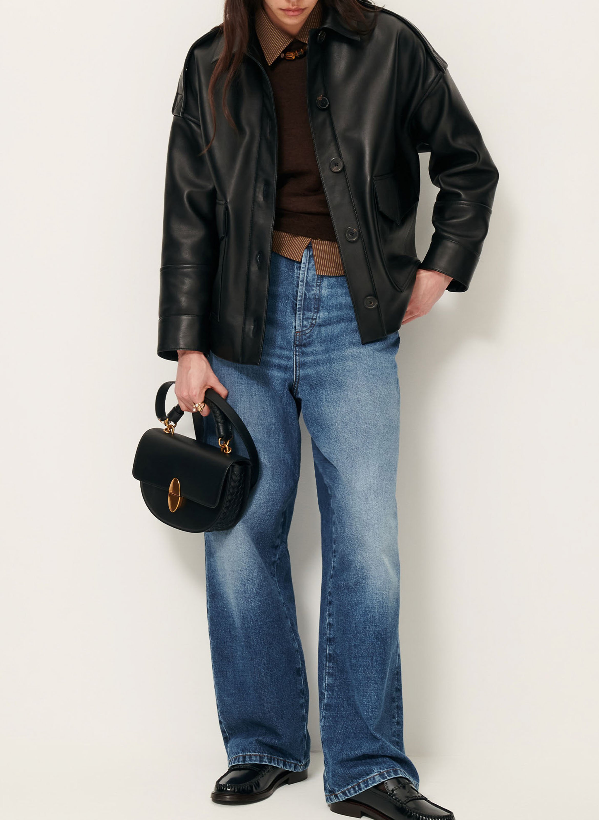 Veste ample boutonnée en cuir  SESSUN Noir