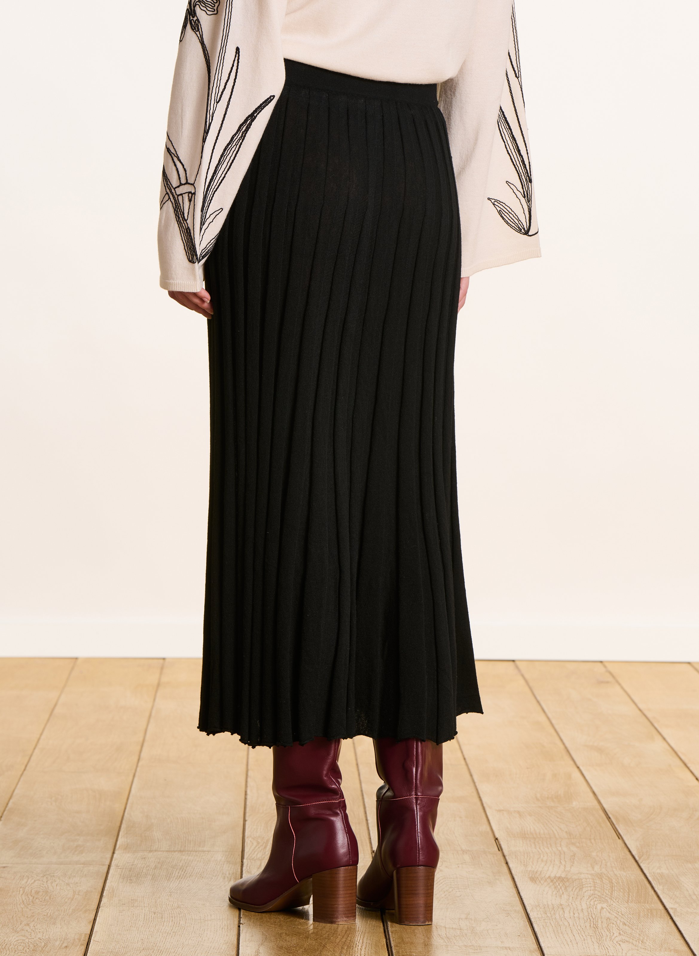 Jupe midi plissée en maille LA FEE MARABOUTEE Noir