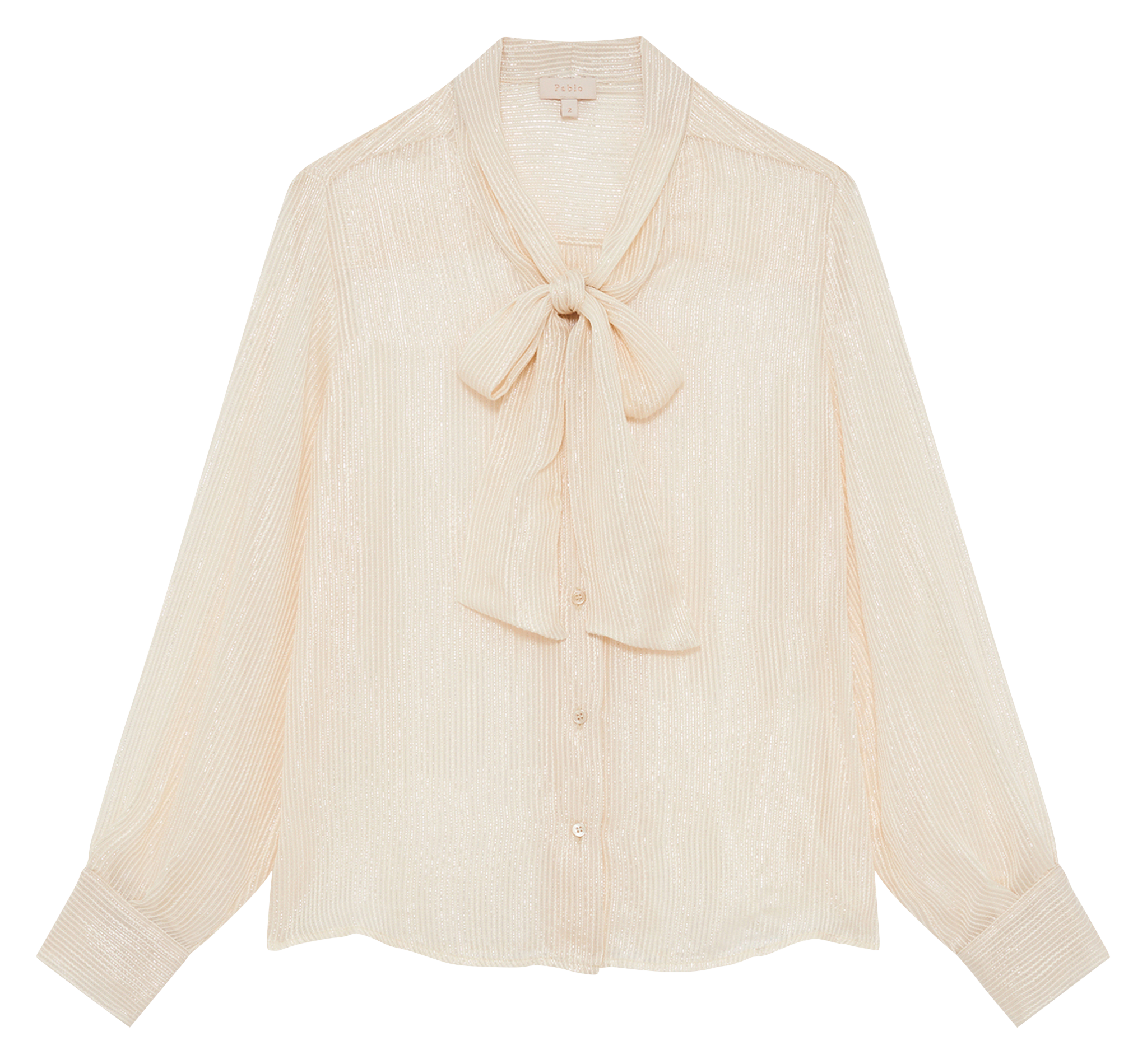 Chemisier col lavallière à rayures métallisées PABLO Beige