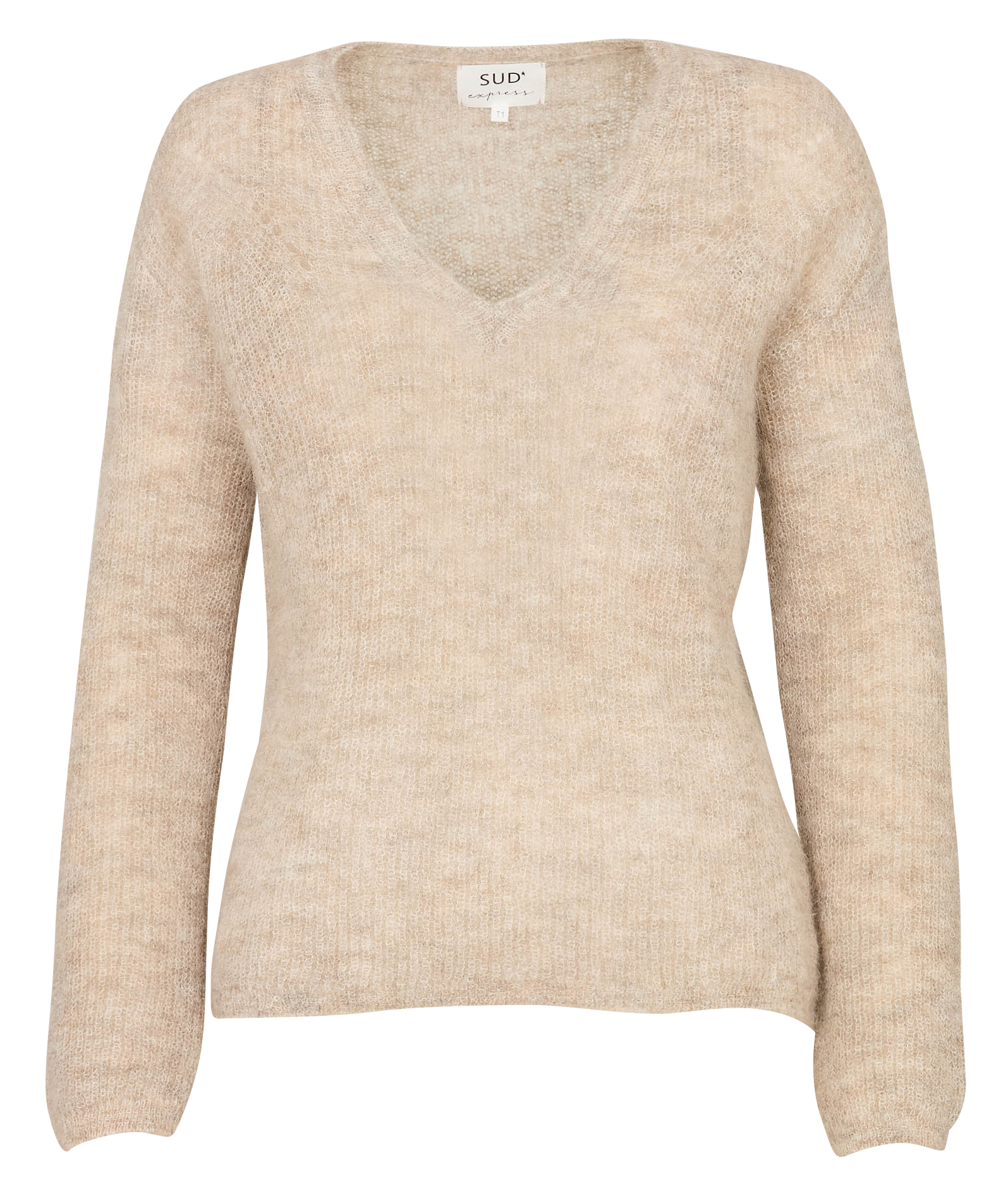 Pull droit col V en laine mélangée SUD EXPRESS Blanc