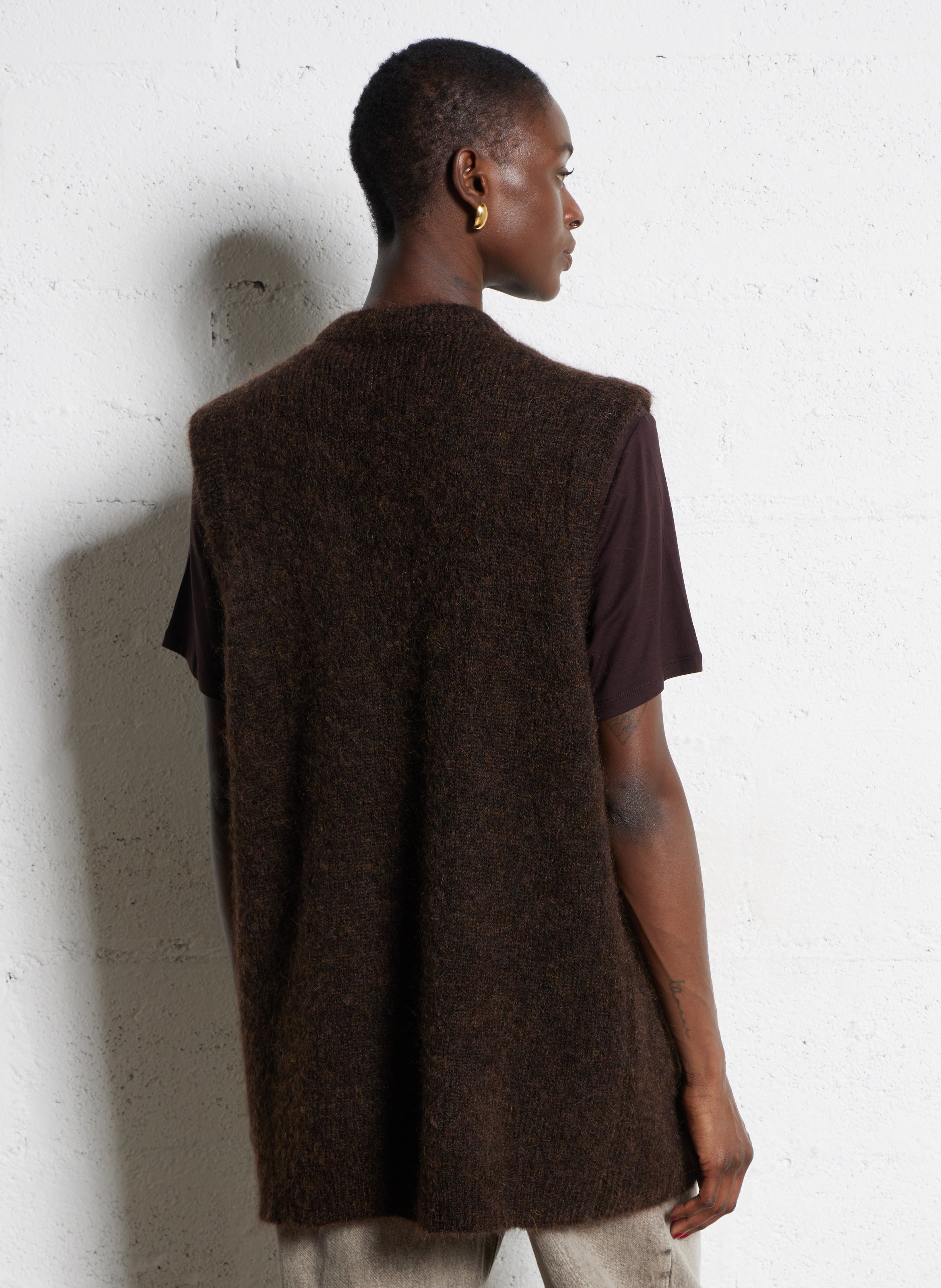 Sleeveless wool-blend cardigan DES PETITS HAUTS Brown