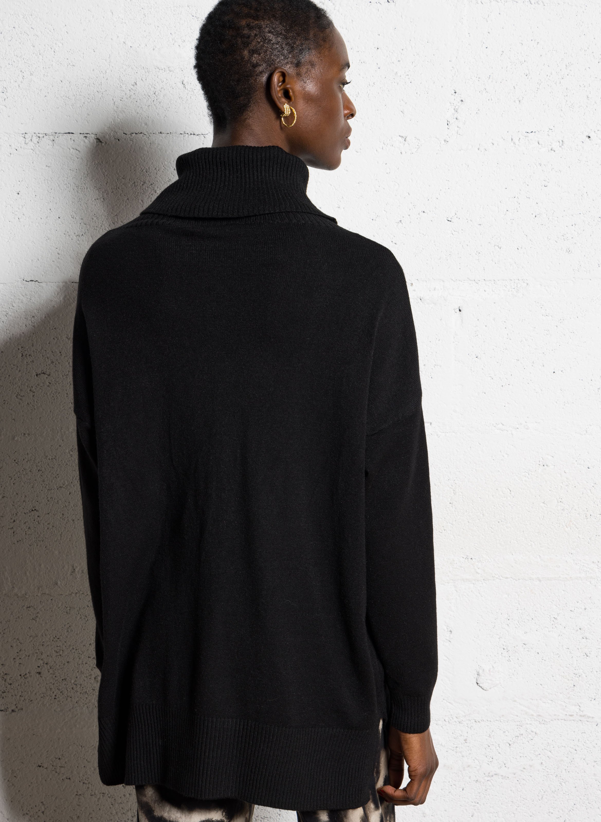 Pull droit col roulé chiné  PLEASE Noir