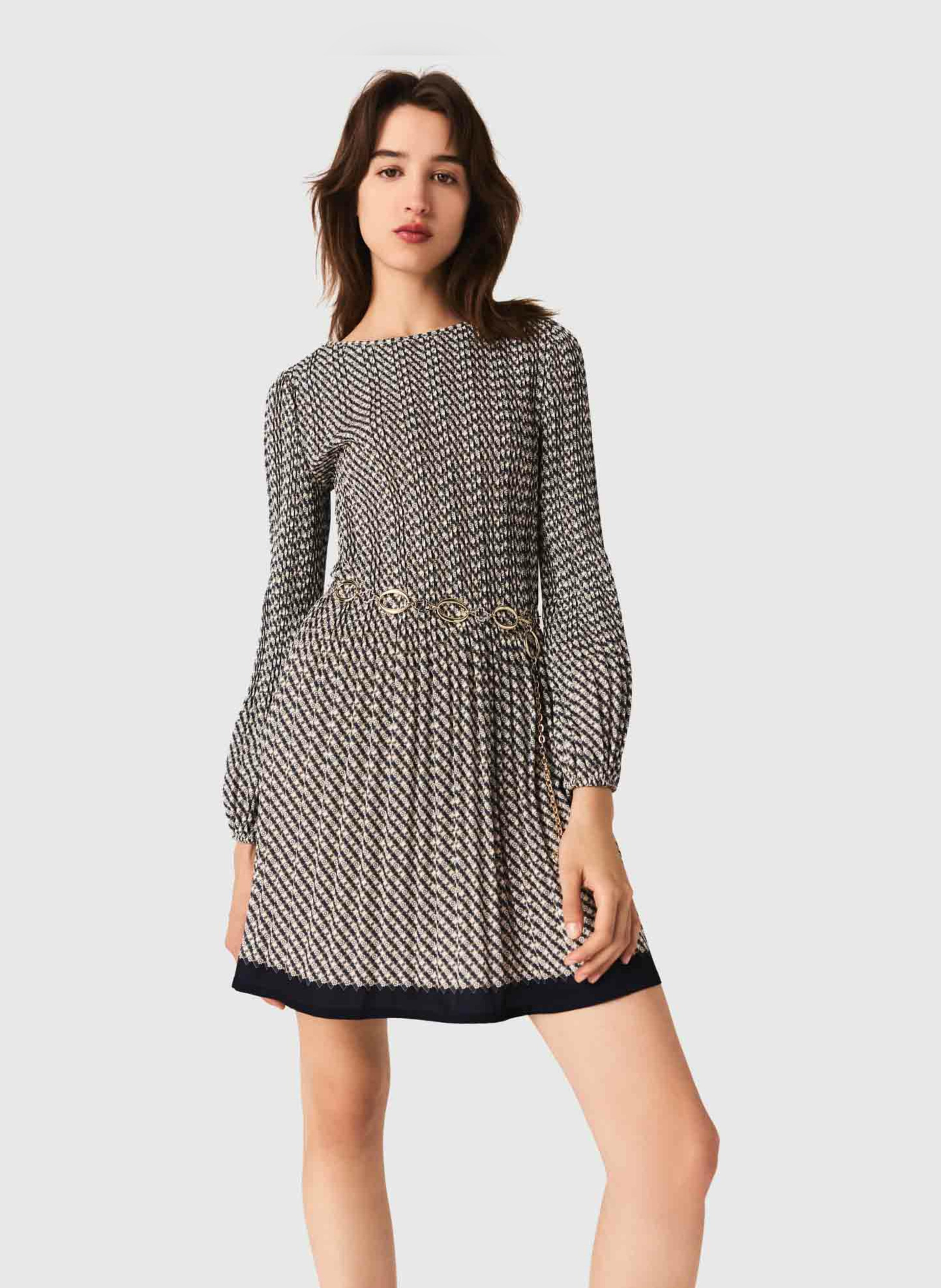 Short jacquard dress with round neck MAJE Beige