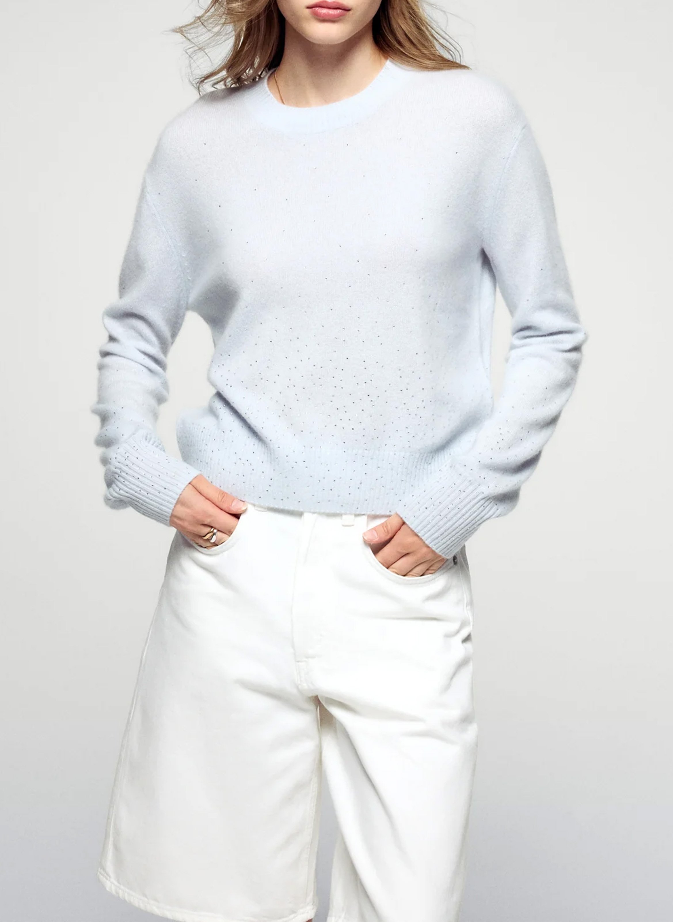 Round neck cashmere sweater with rhinestones FROM FUTURE Blue