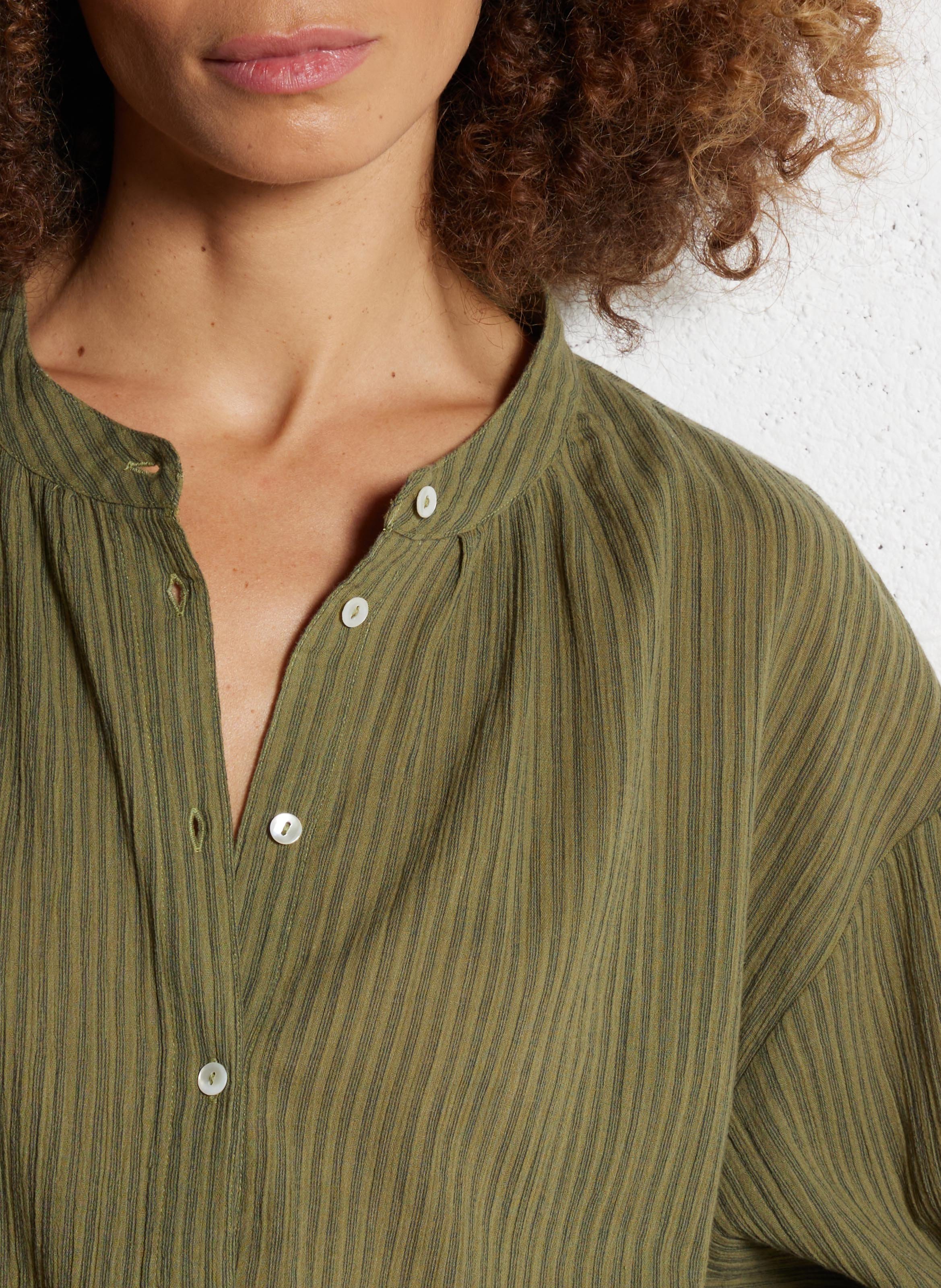 Loose-fit cotton shirt with mandarin collar MAISON 123 Khaki