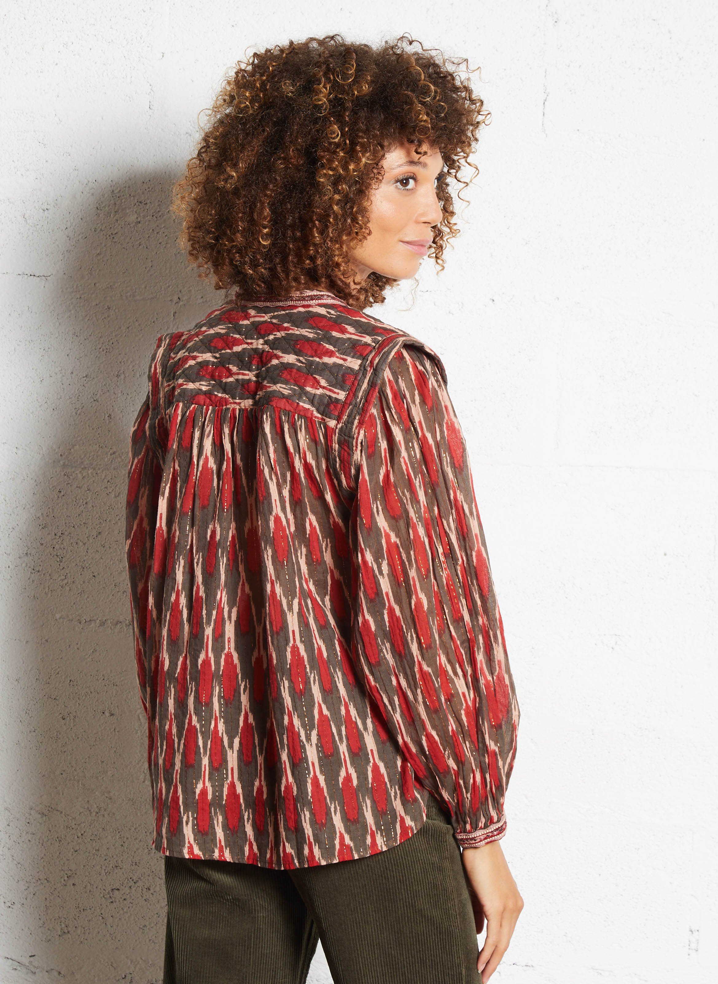 Round-neck printed cotton-blend blouse MAISON HOTEL Red