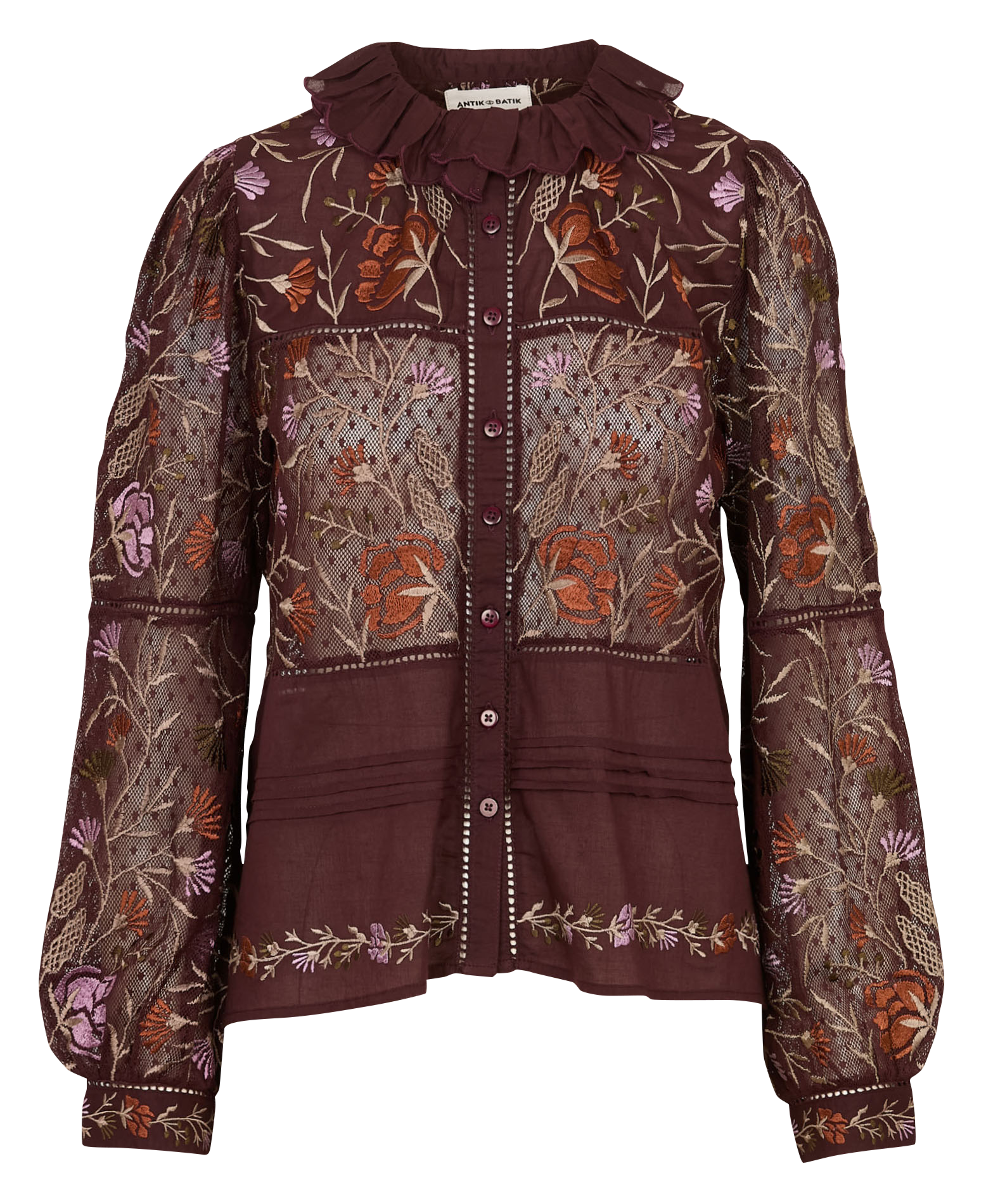 Straight long-sleeved embroidered shirt. ANTIK BATIK Plums