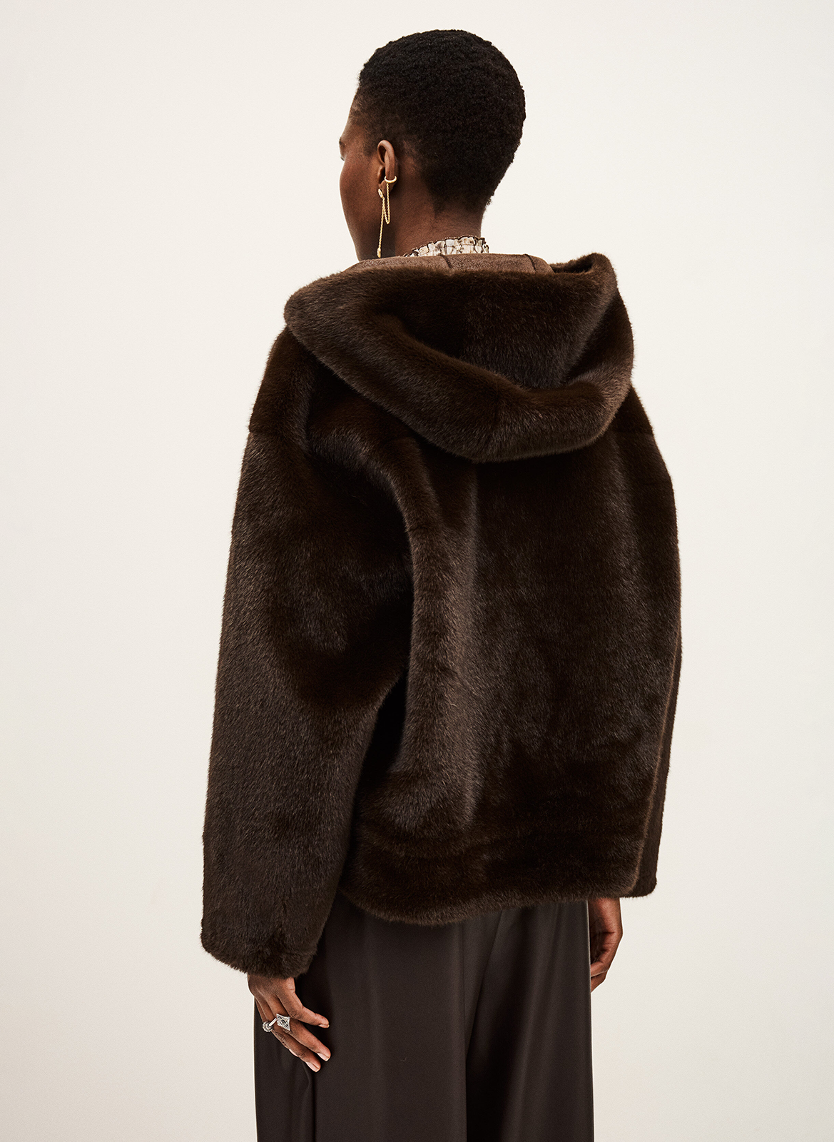 Straight coat with high synthetic fur collar BA&SH Brown