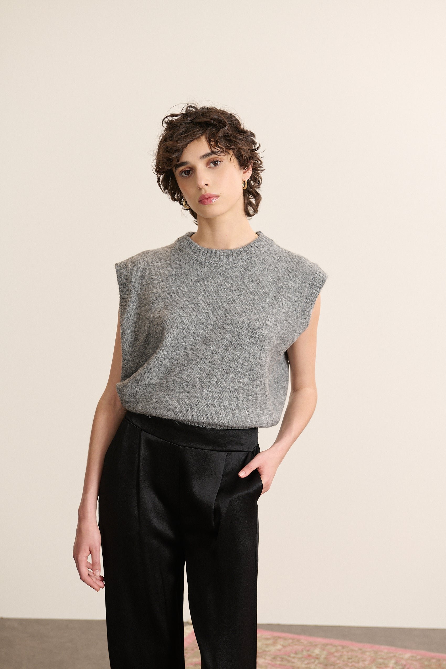 Round neck sleeveless sweater GARANCE PARIS Grey