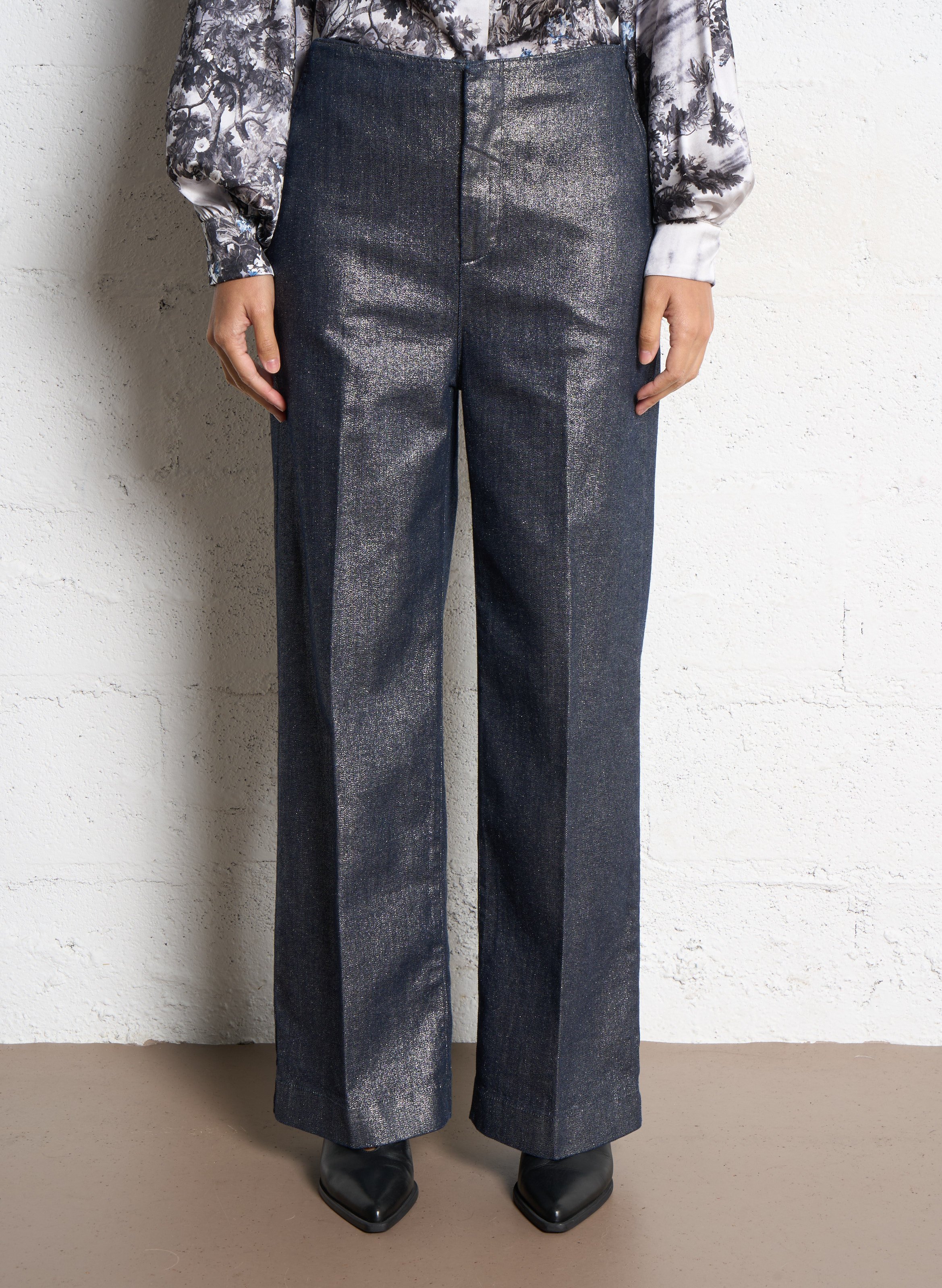 Pantalon droit à paillettes MOMONI Argent