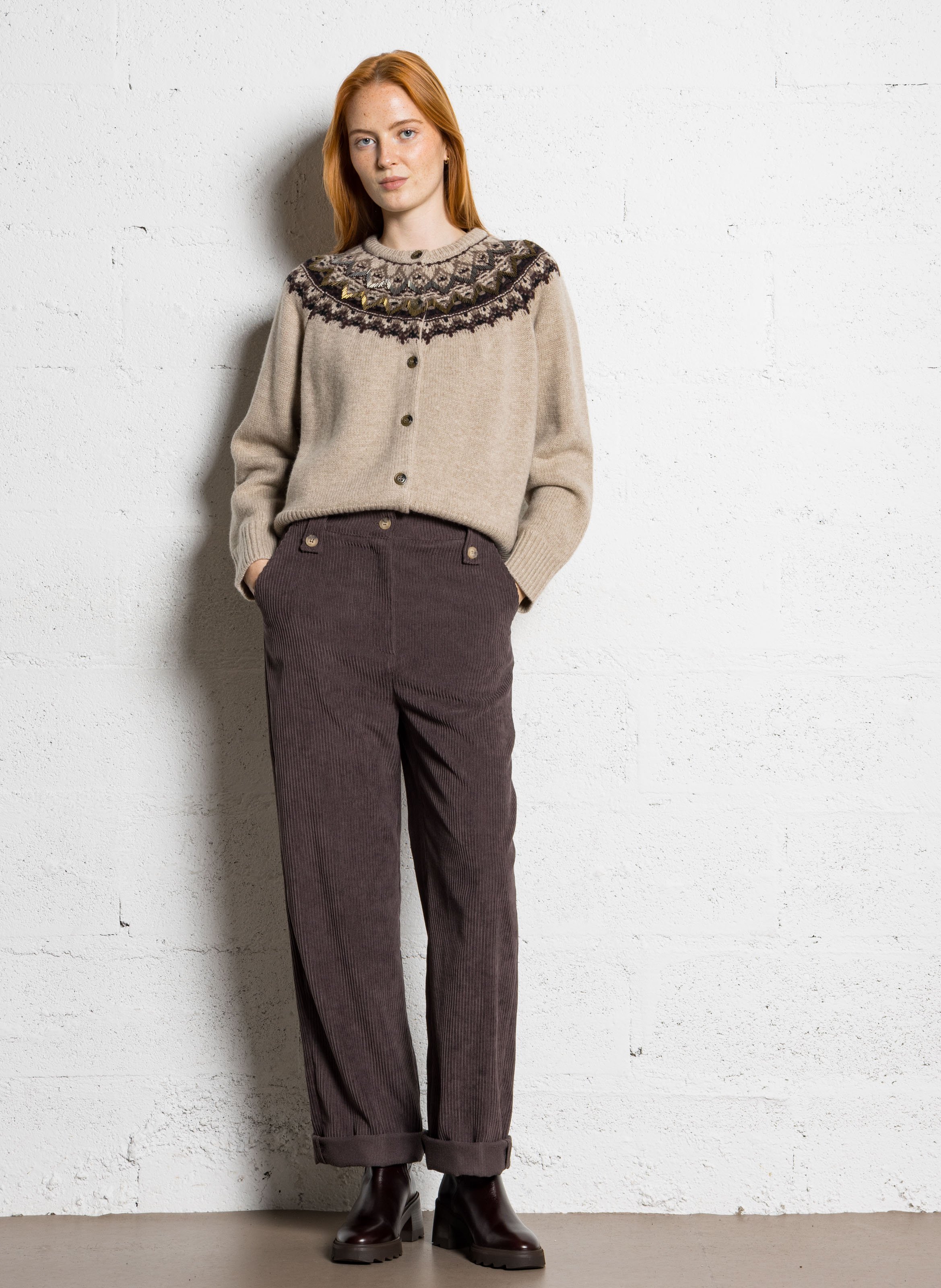 Oversize Rundhalsausschnitt Wollweste BERENICE Beige