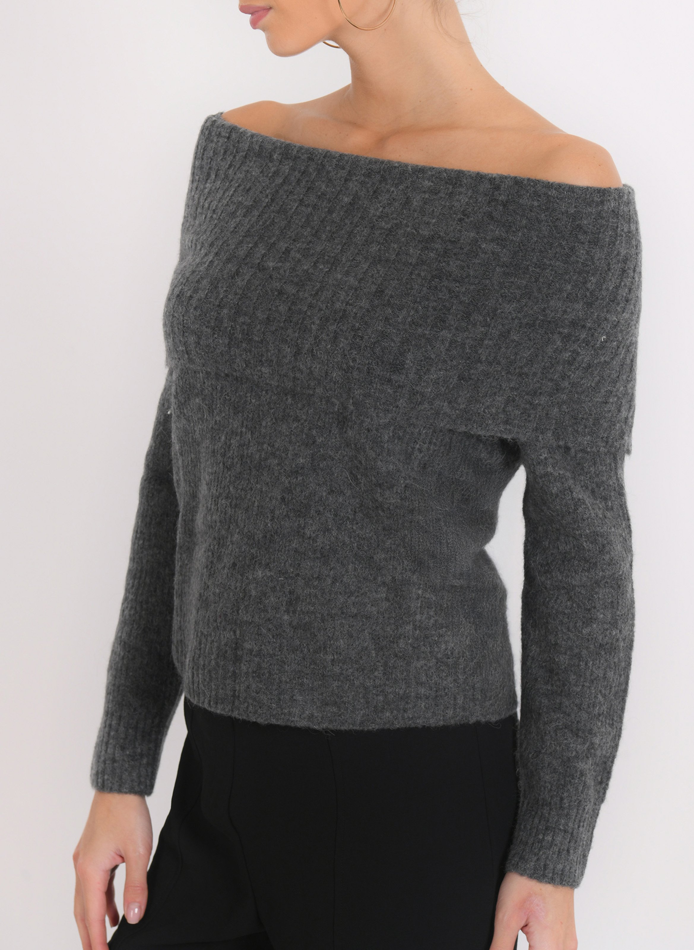 Pull col bénitier en laine mélangée KOOKAI Gris