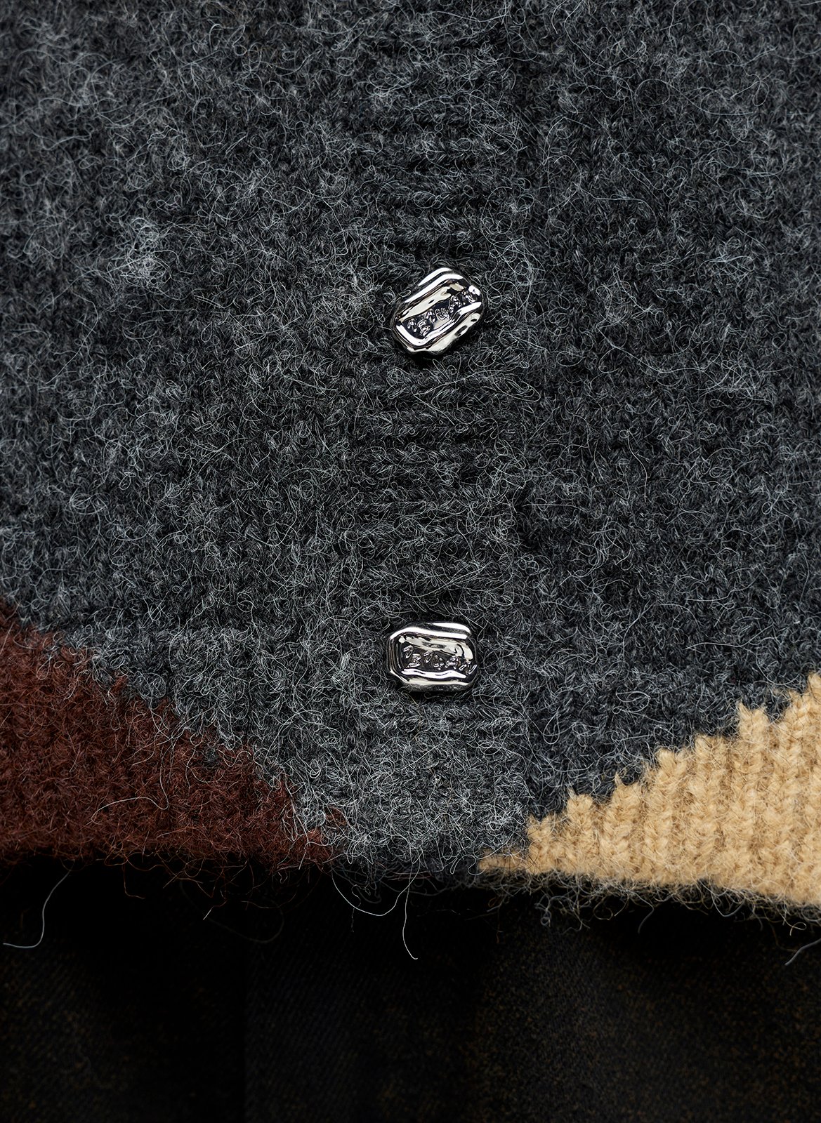 Straight V-neck jacquard printed vest OBJECT Grey