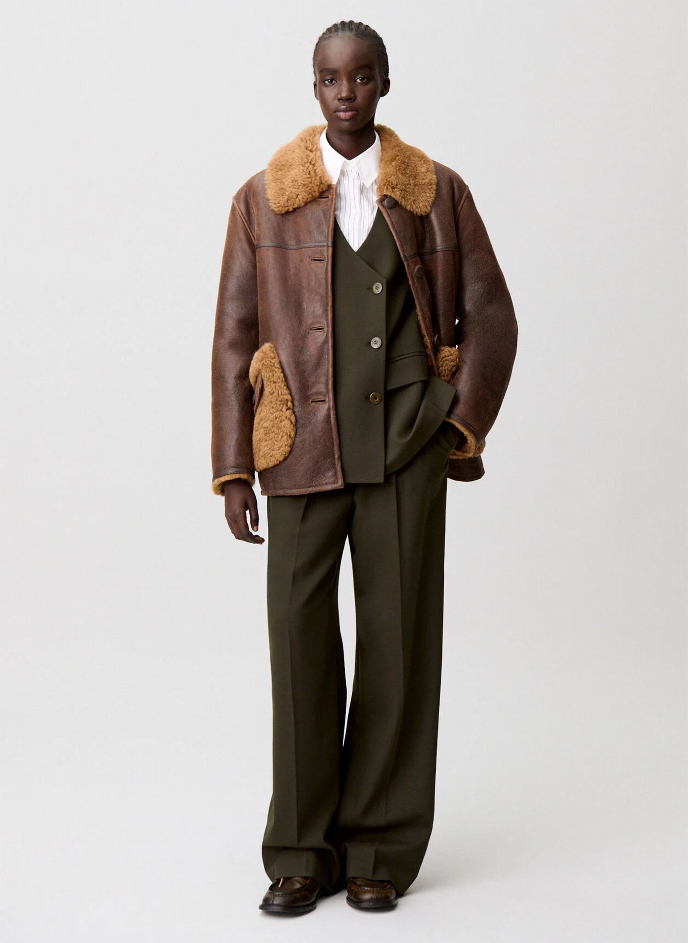 Veste en cuir droite CLAUDIE PIERLOT Marron