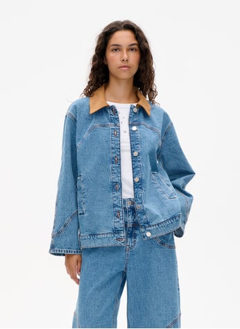 Giacca In Denim Oversize Donna - Blouson Jeans Maniche Lunghe, Classica E Sciolta, Colore Blu, Taglia L
